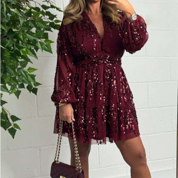 Women's Fashionable Sequin V-neck Mini Dress