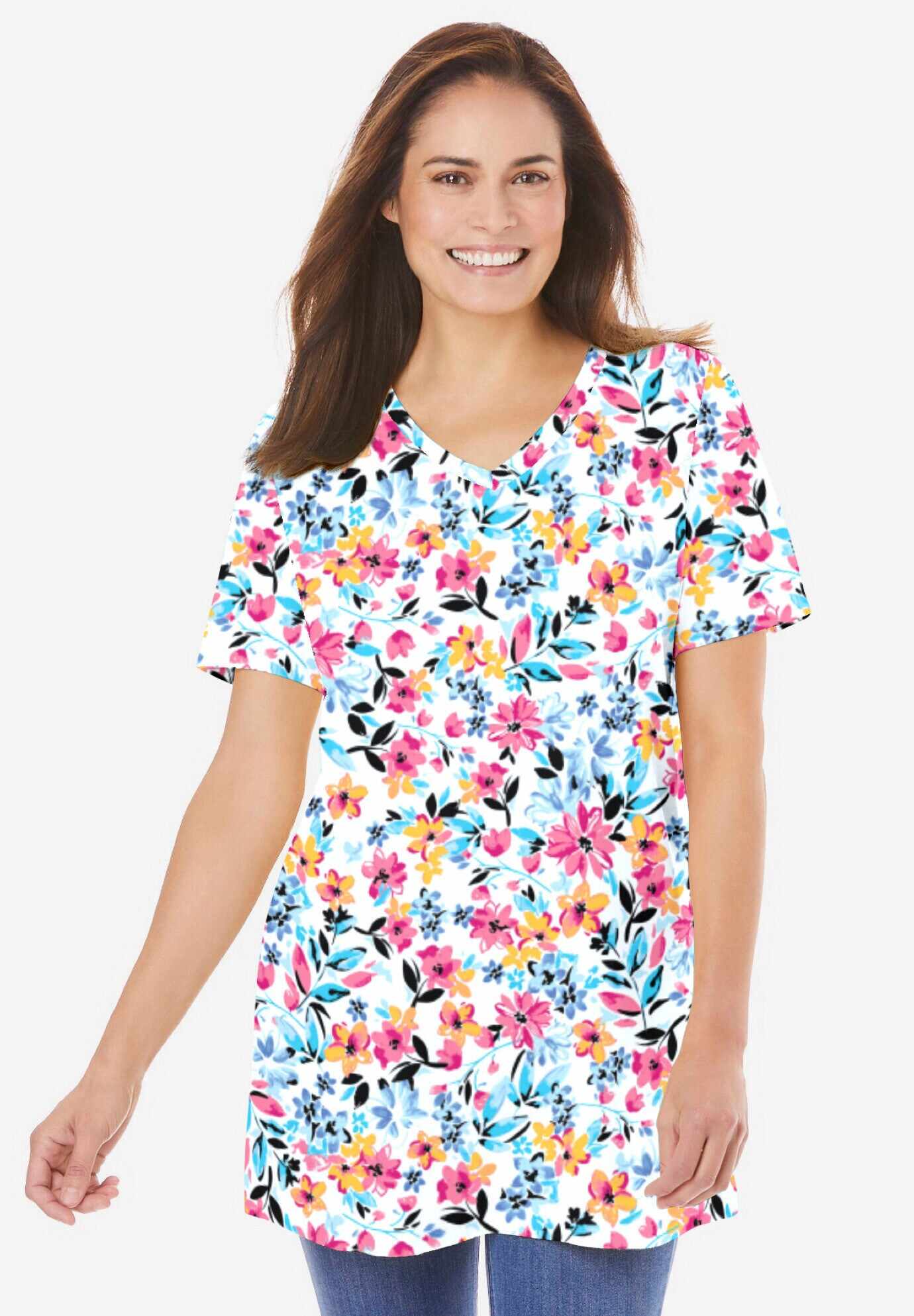 Perfect Printed Short-Sleeve V-Neck Tunic