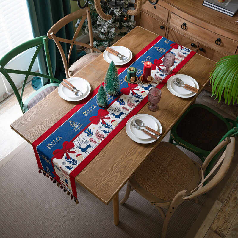 Christmas Festival Table Runner with Tassels