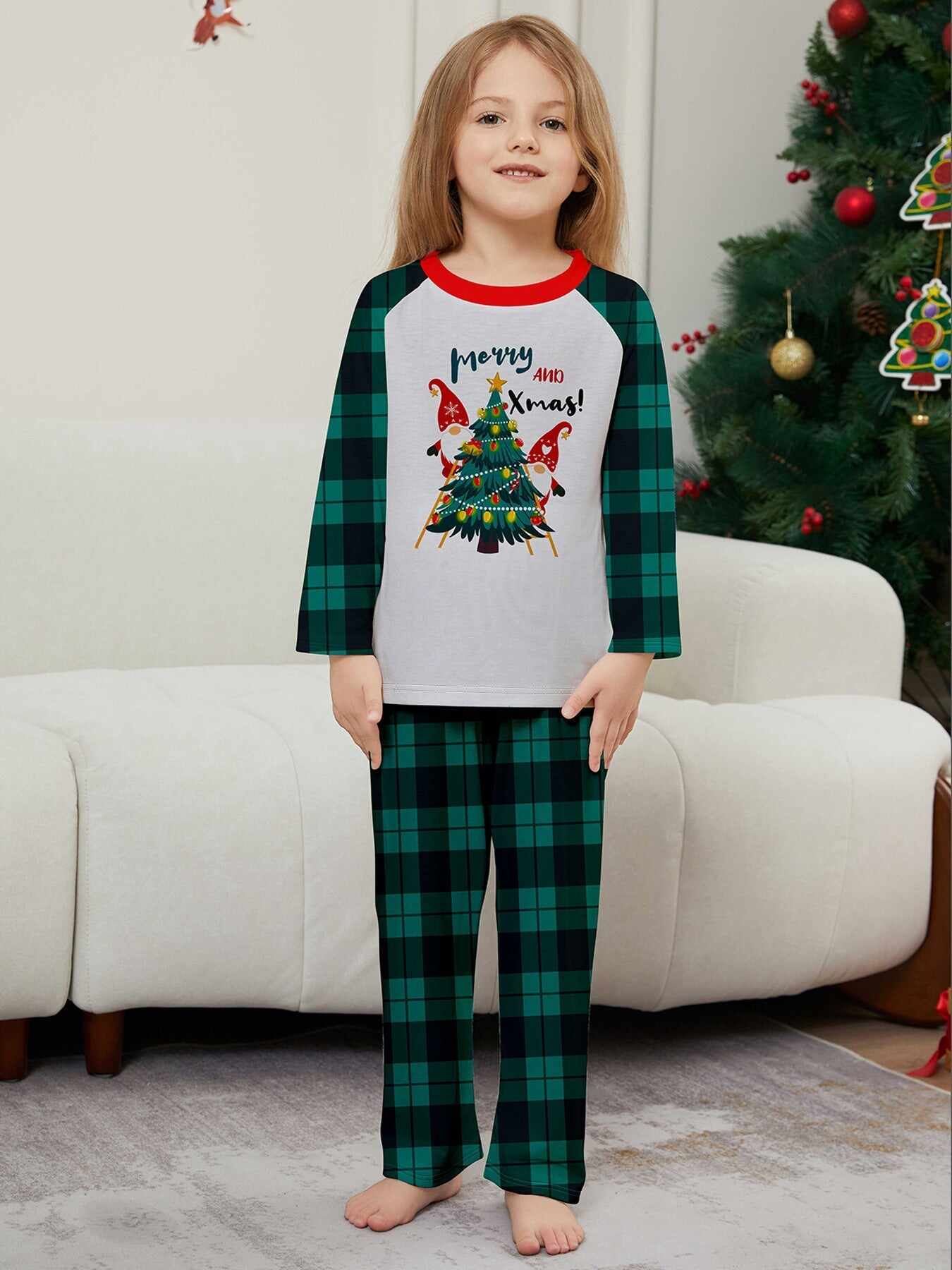 Christmas Parent-Child Santa Plaid Print Pajama Set