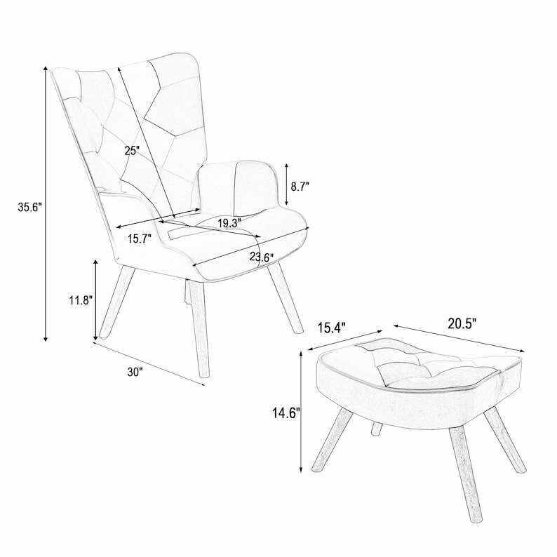 Aurelio Accent Chair with Ottoman, Living Room Chair and Ottoman Set, Comfy Side Armchair for Bedroom, Creative Splicing Cloth Surface