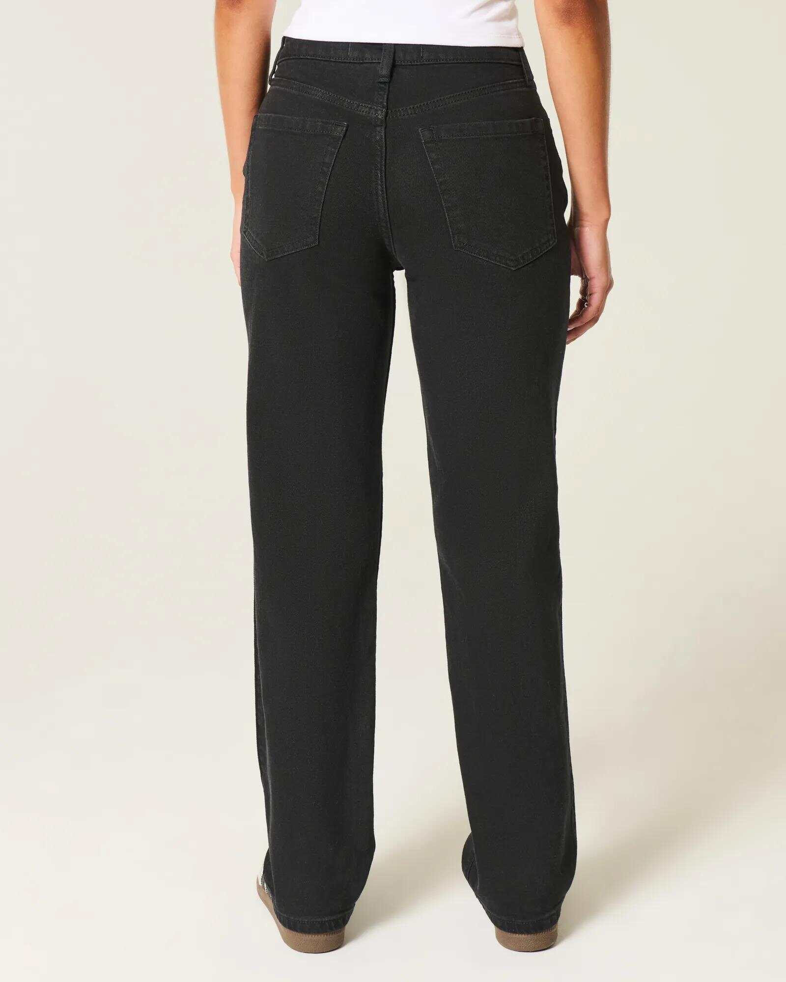 High-Rise Washed Black Straight Jeans