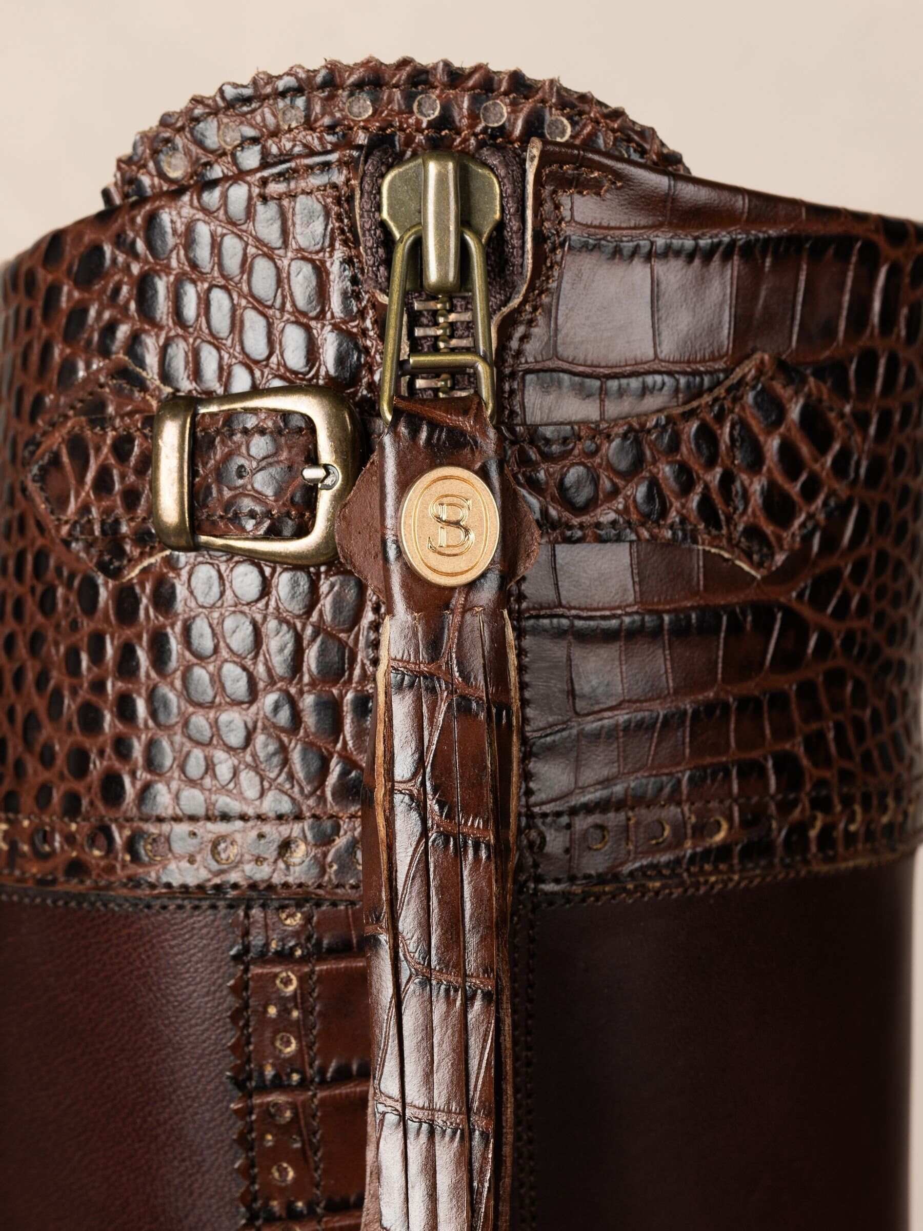 The Spanish Boot Company Brown Tall Spanish Riding Boots Mock Croc