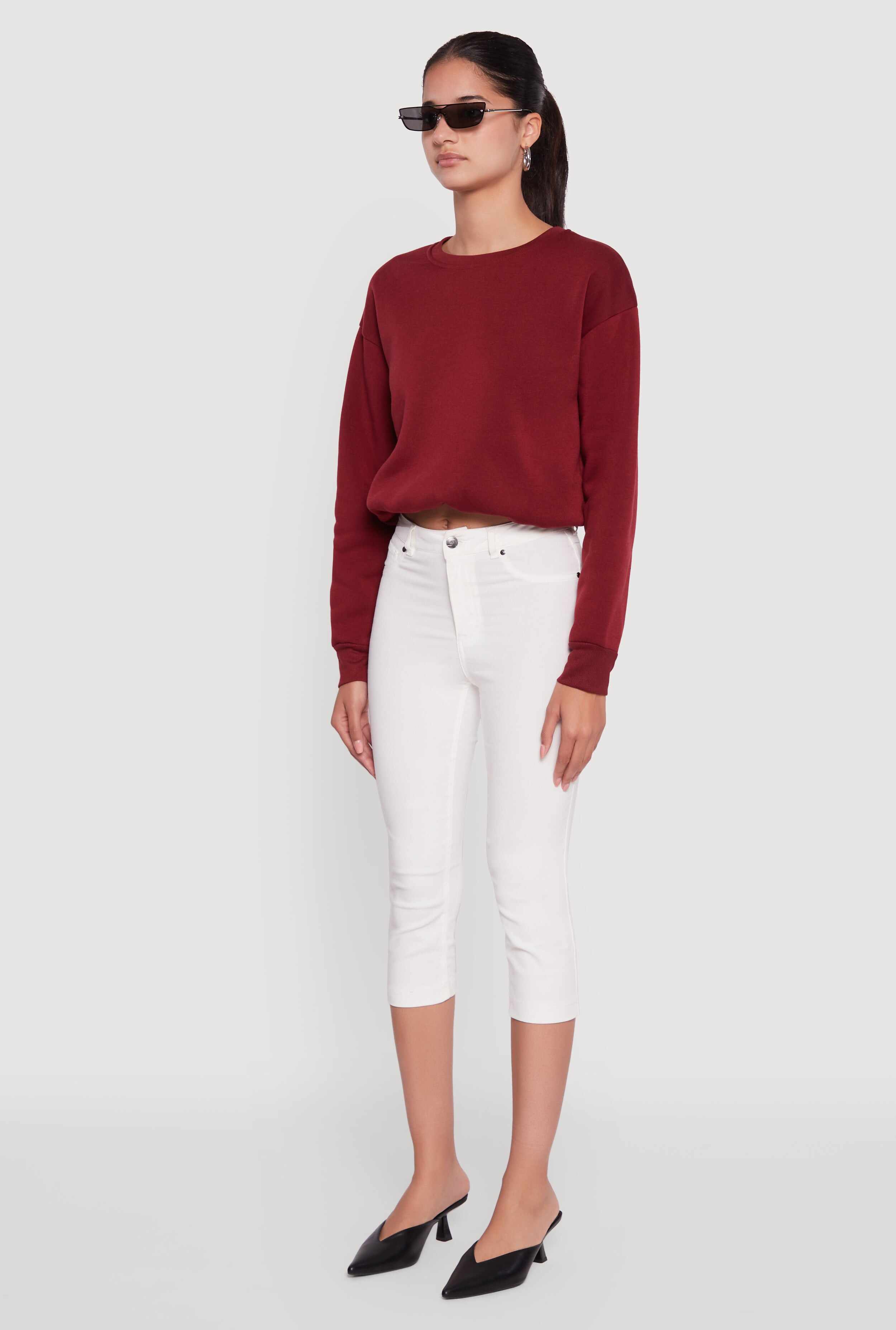 Cropped Bubble Hem Long Sleeve Sweatshirt