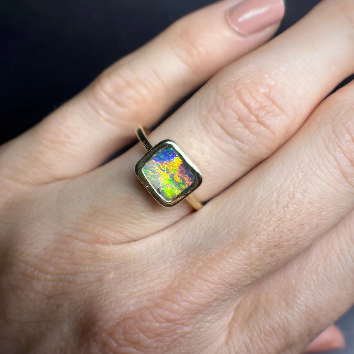 18ct Gold Boulder Opal Ring - US 6