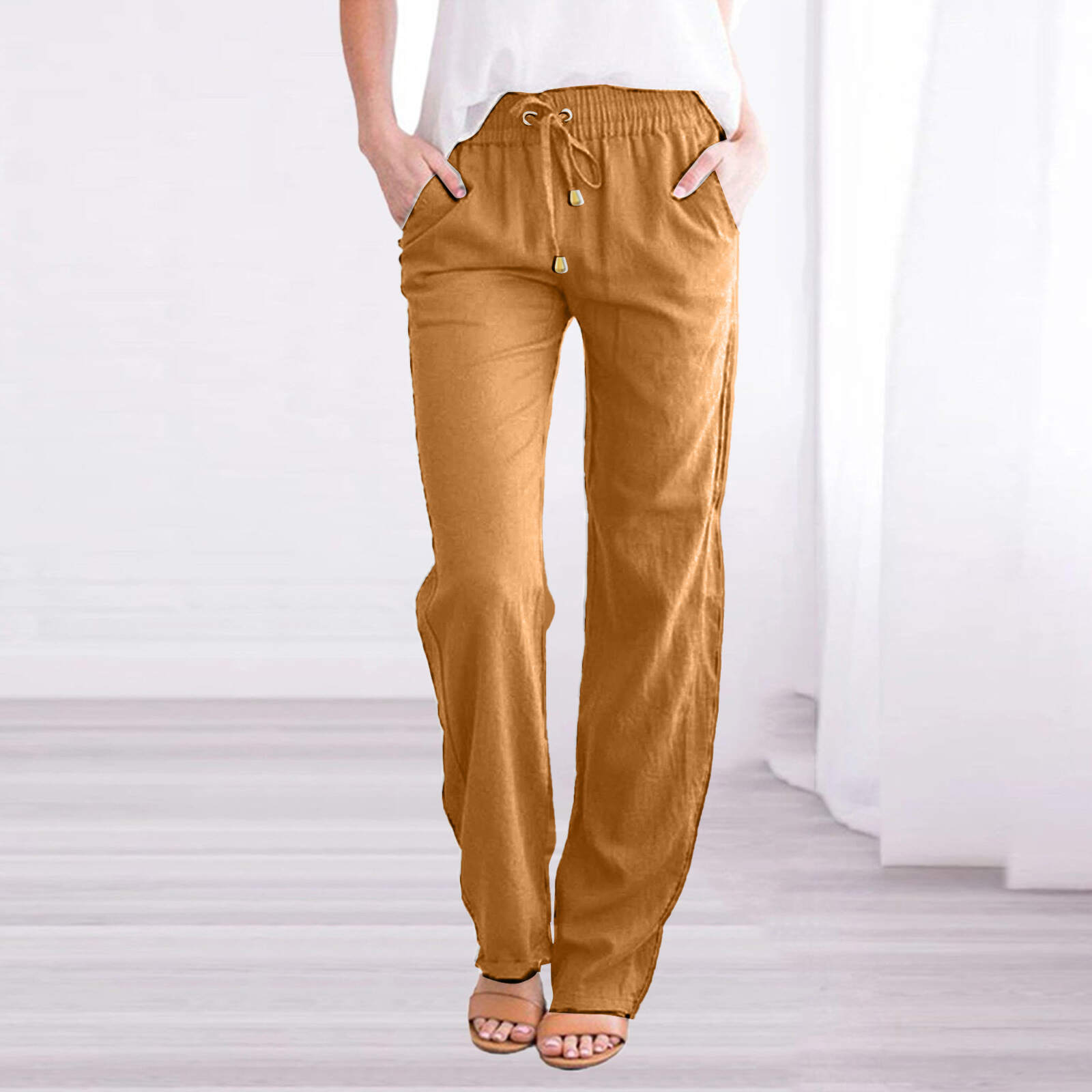 Solid Color Loose Drawcord Casual Wide Leg Pants