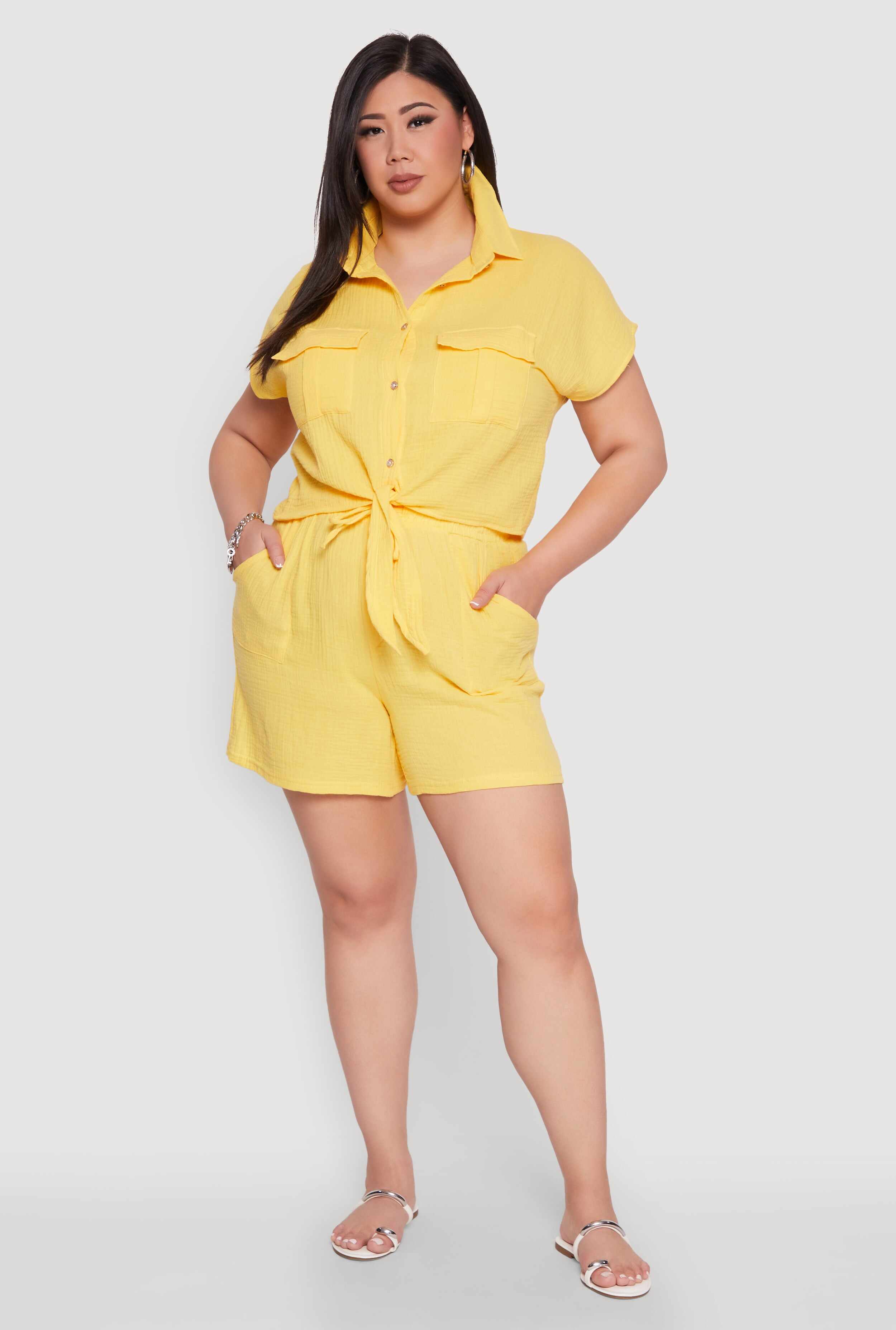 Plus Size Gauze Knit Drawstring Shorts