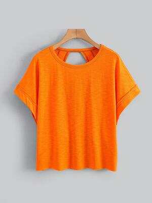 Women's Plain Cut Out Asymmetrical Hem Batwing Sleeve Tee, Elegant Casual Short Sleeve Round Neck T-Shirt for Summer, Ladies Clothes for Daily Wear