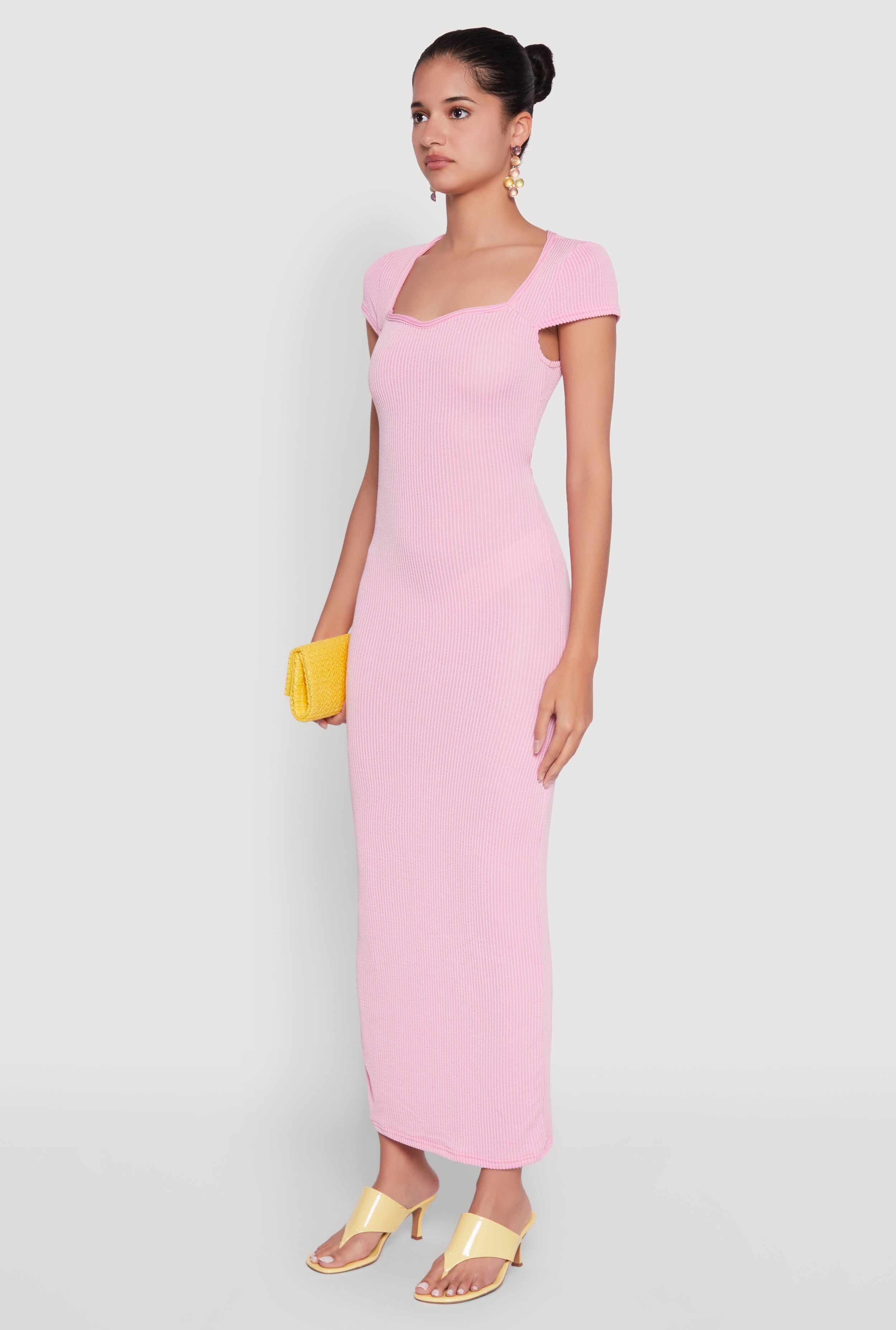 Trendy Textured Knit Tie Back Cut Out Maxi Dress