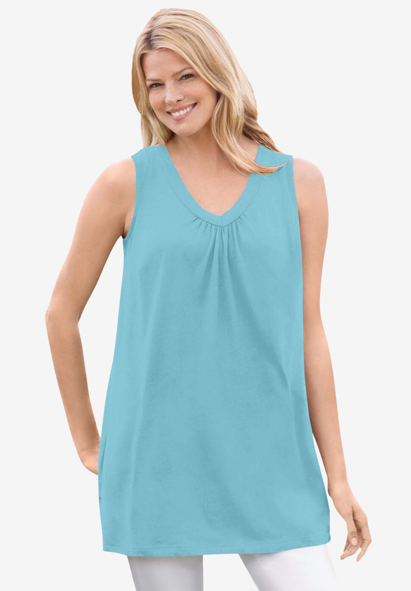 Perfect Sleeveless Shirred V-Neck Tunic
