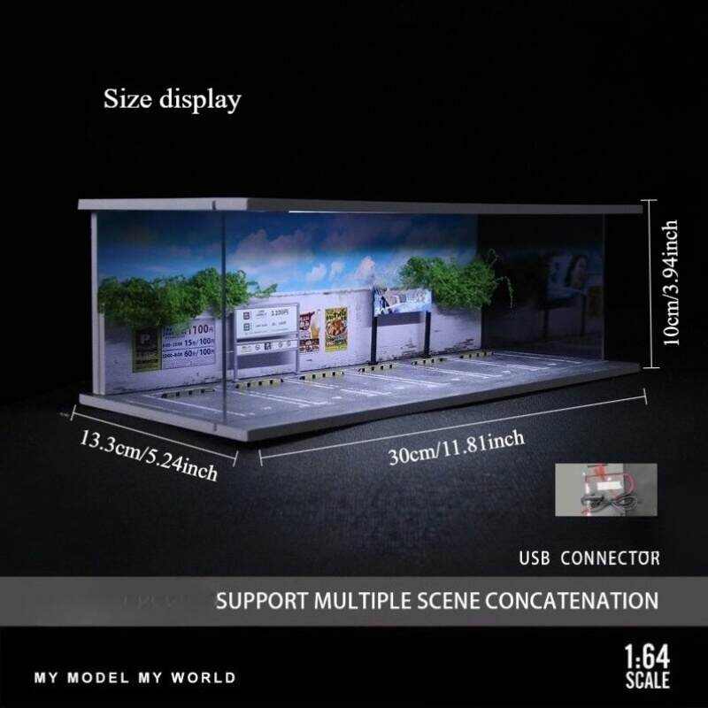 1:64 Scale Urban Street Scene Diorama Display Case – Industrial Roadside Setting for Diecast Cars