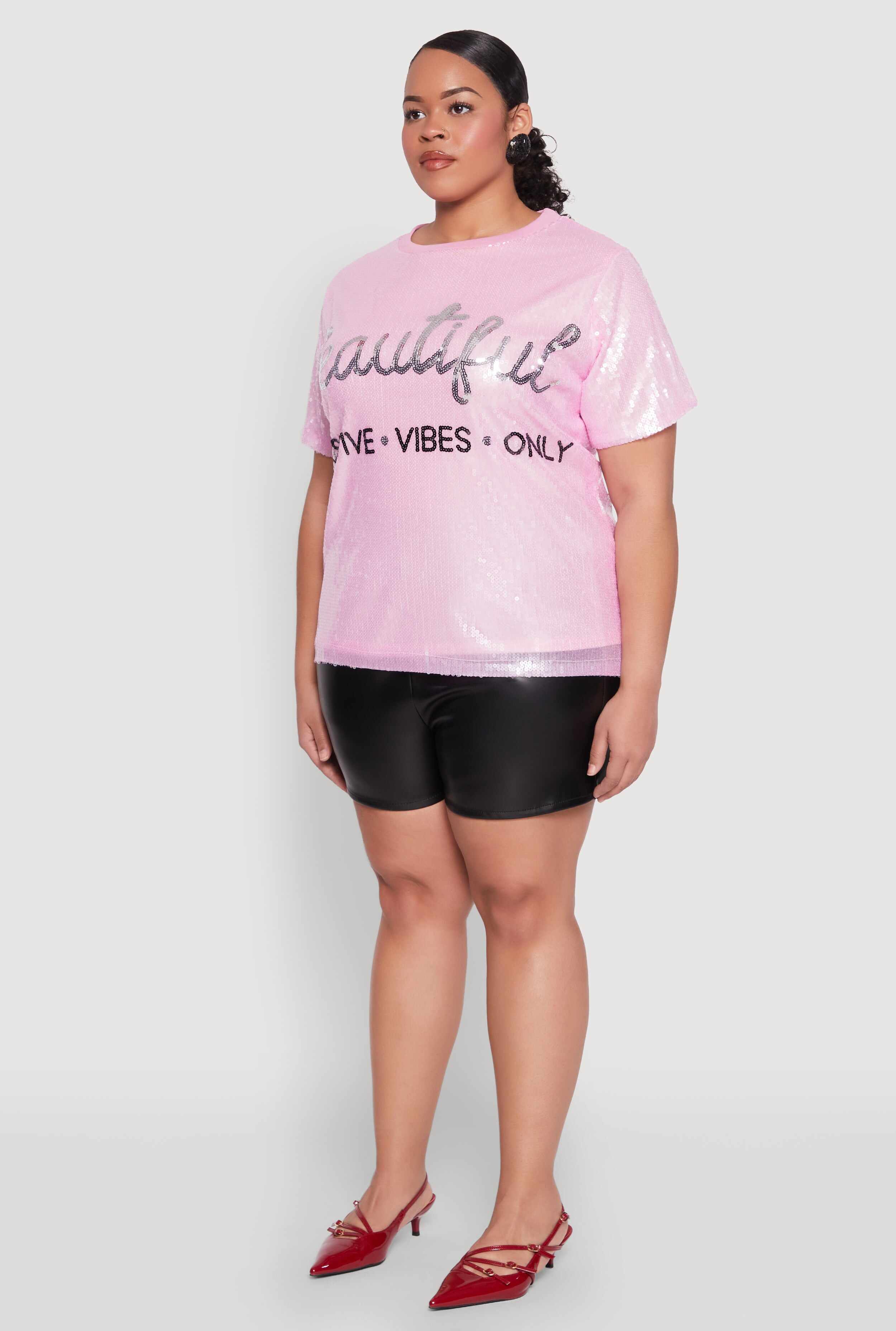 Plus Size Sequin Beautiful Graphic Top