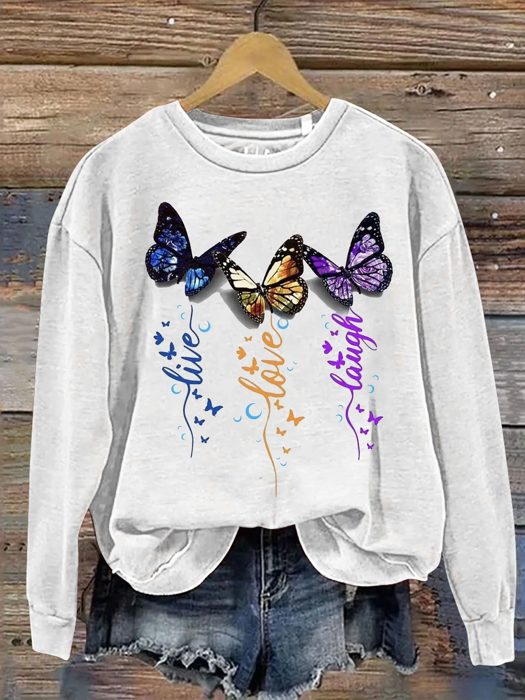 Butterfly Christian Letter Print Casual Sweatshirt