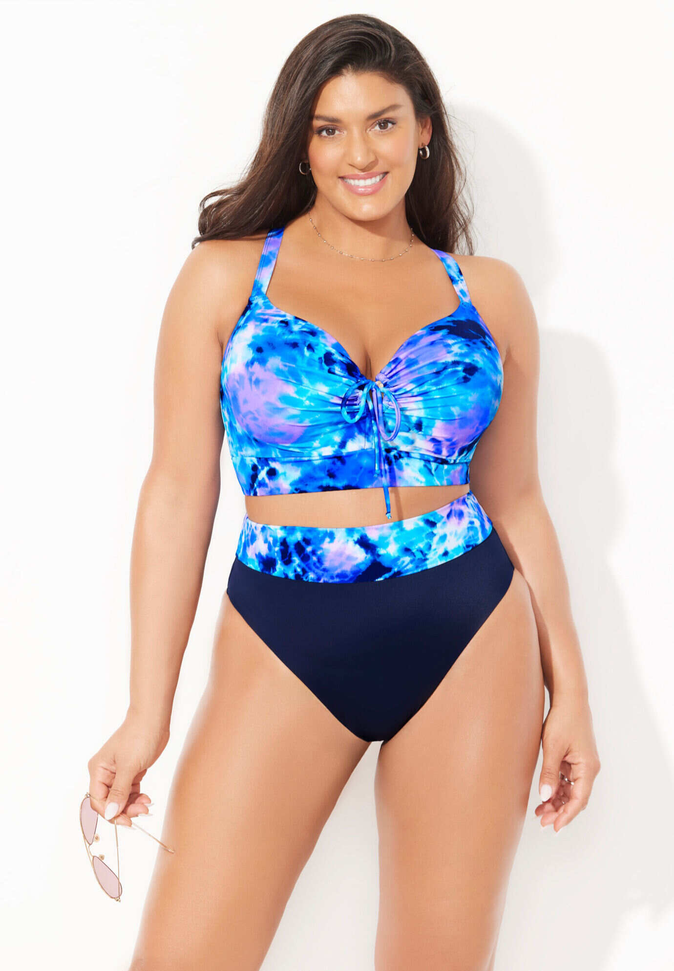 Bra Sized Tie Front Longline Underwire Bikini Set