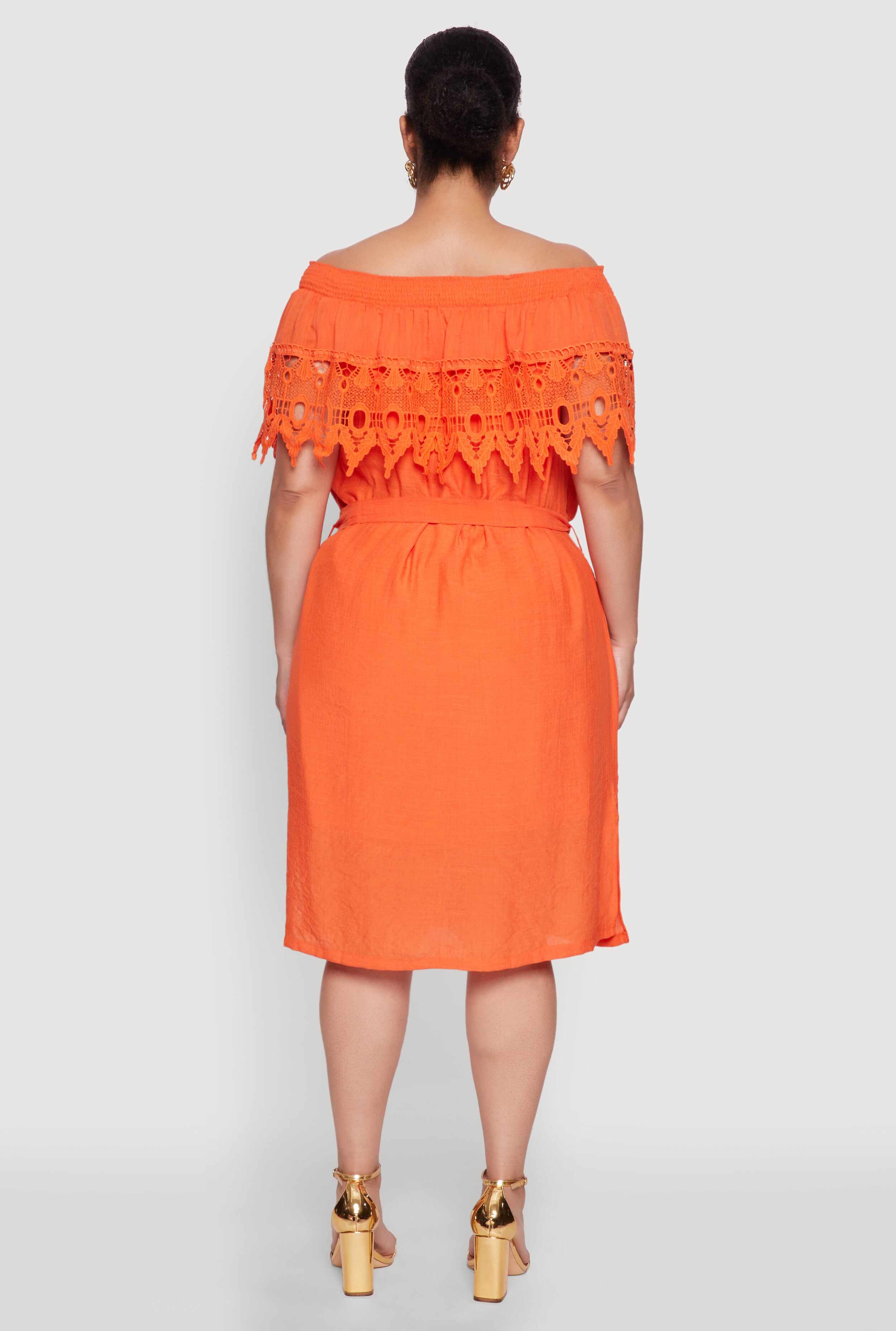 Plus Size Crochet Overlay Off The Shoulder Dress