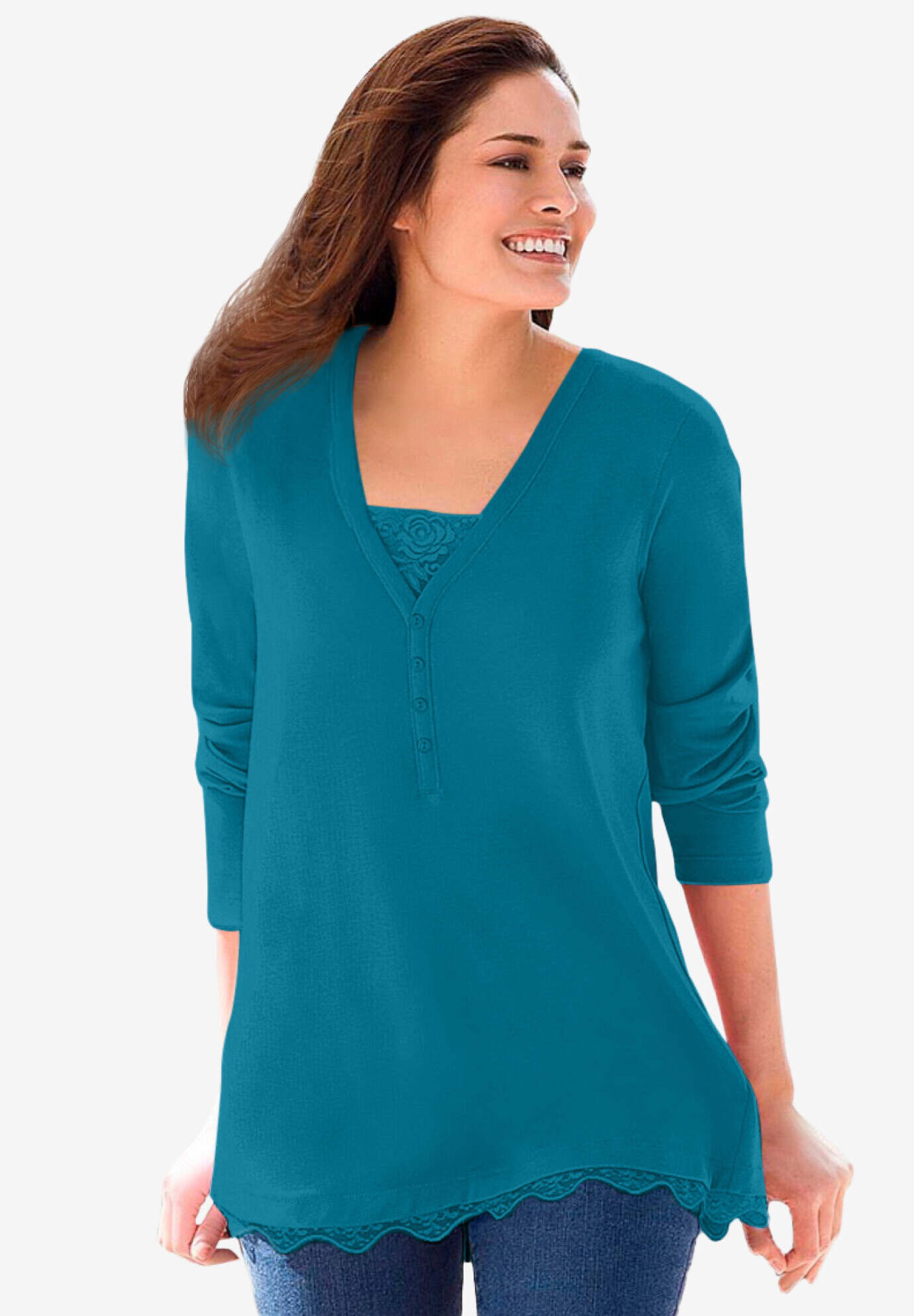Layered-Look Lace Trim Tee