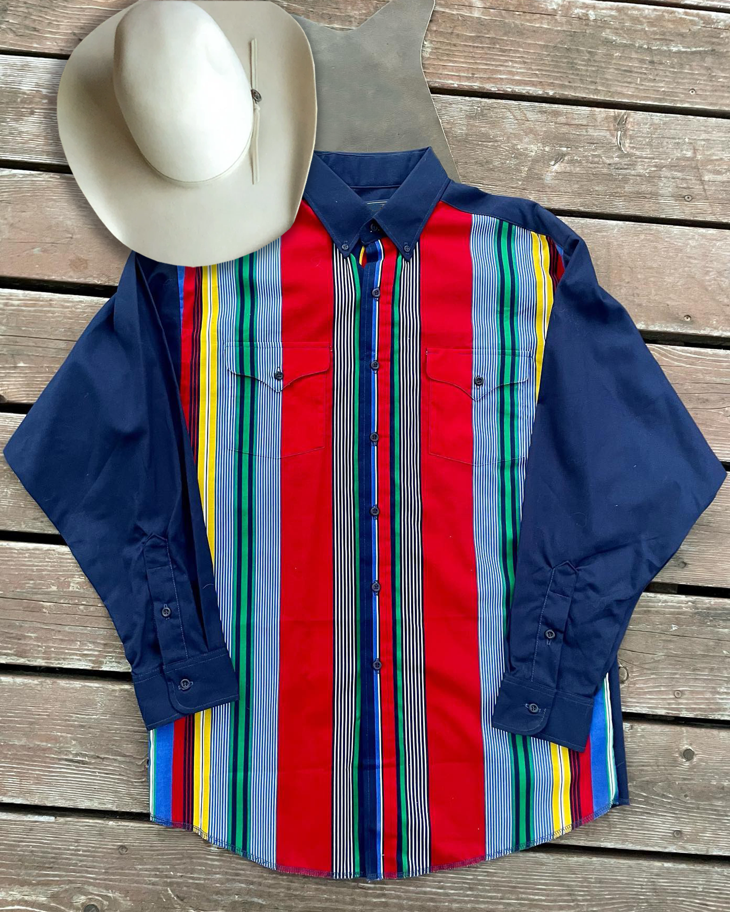 Men's Fashionable Casual Western Red Blue Striped Shirt