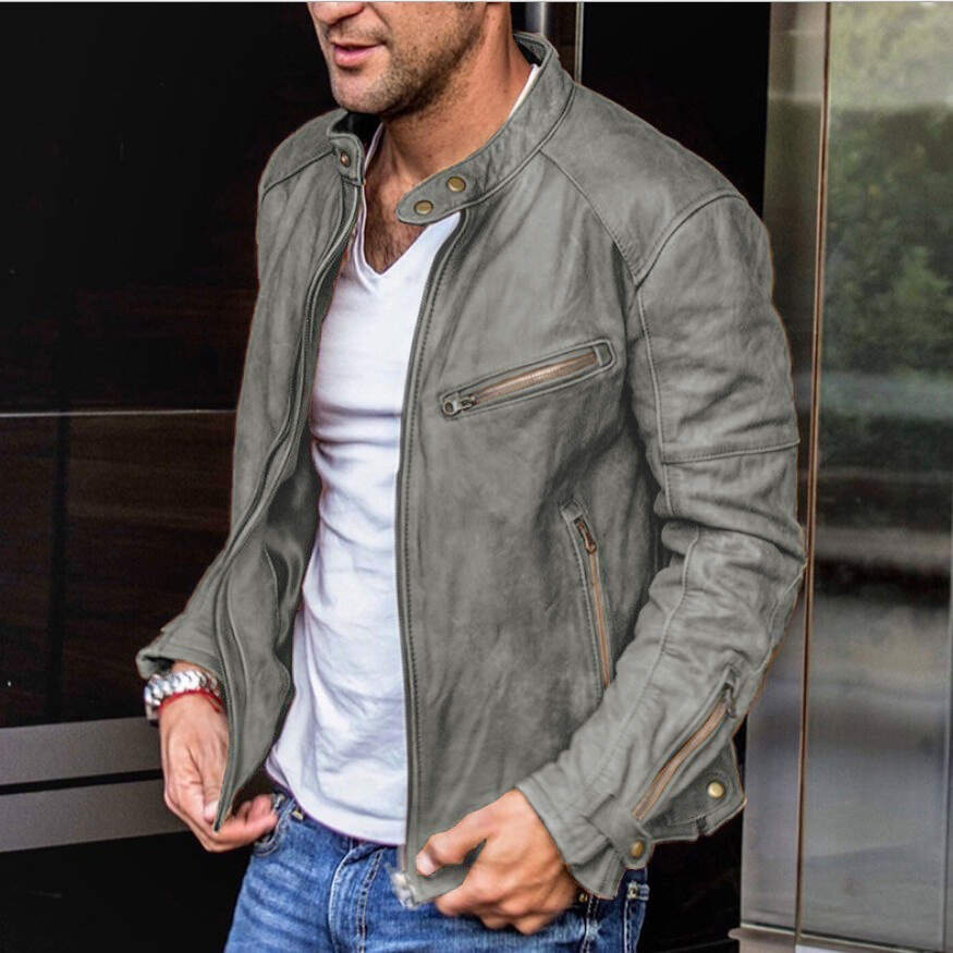 Men's Motorcycle Leather Warm Zip Coats Casual Jackets