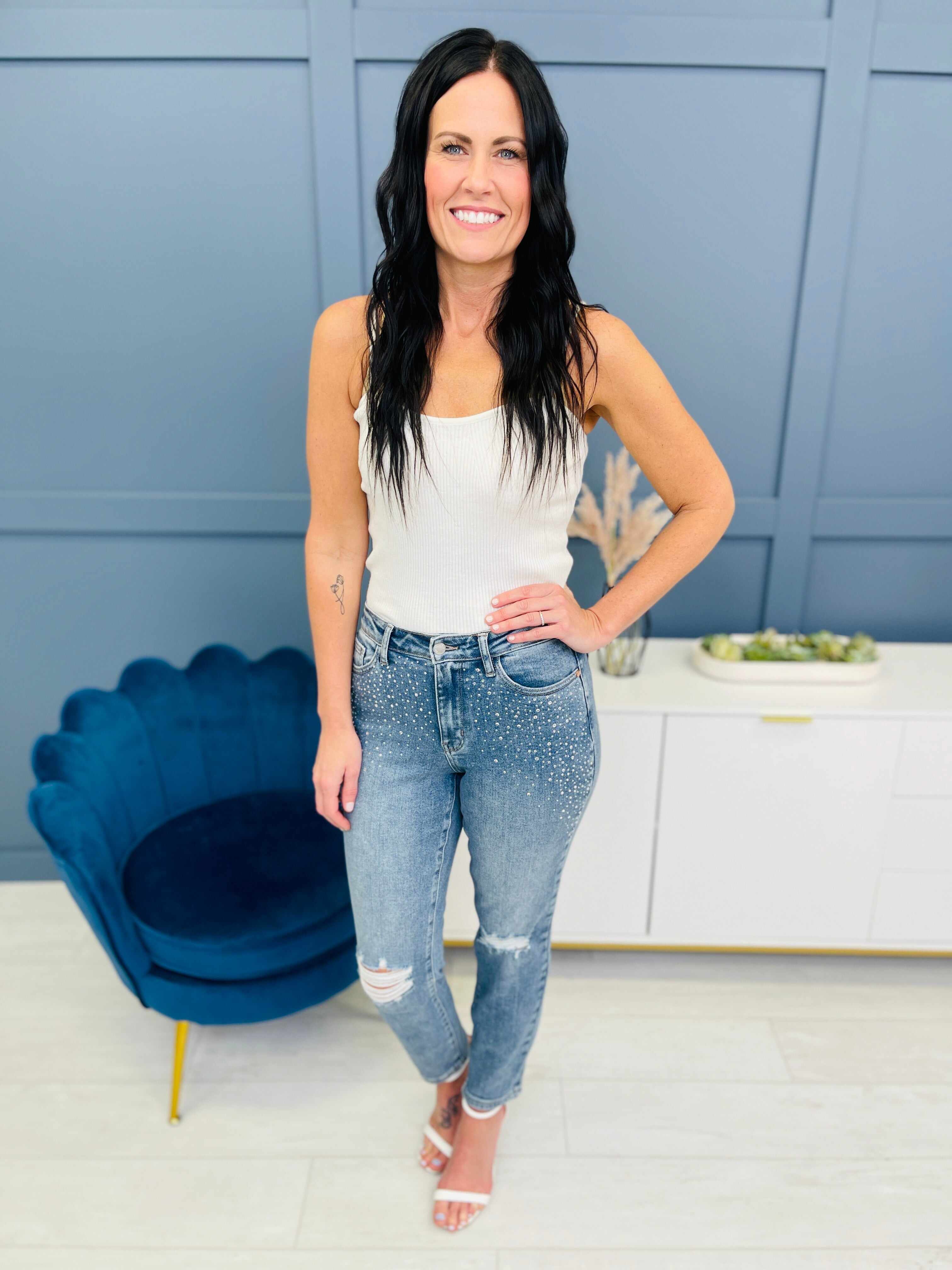 REG/CURVY Shine Bright Like a Diamond Rhinestone Straight Jeans