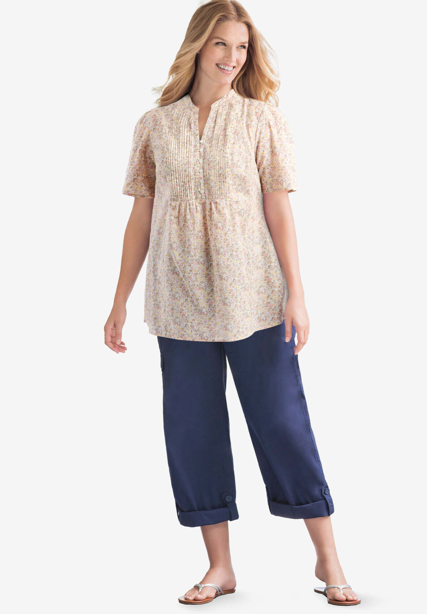 Pintucked Half-Button Tunic