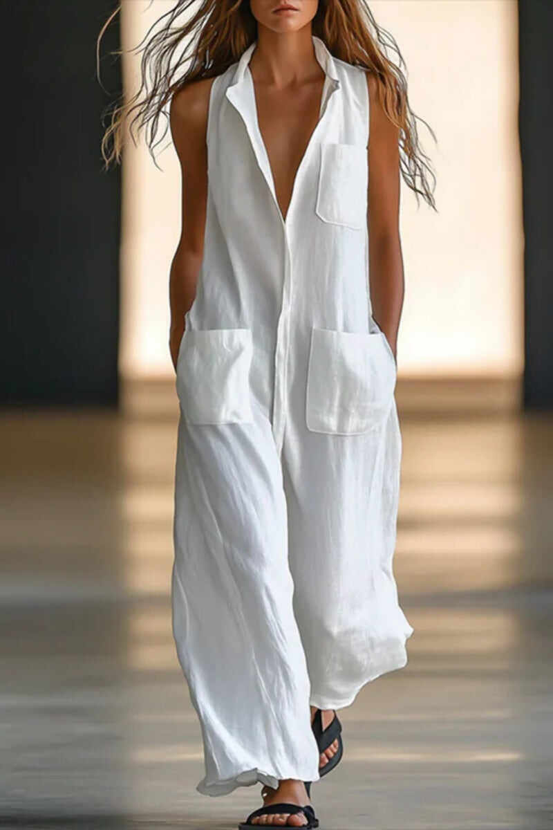 Sleeveless Solid Color Round Neck Jumpsuit