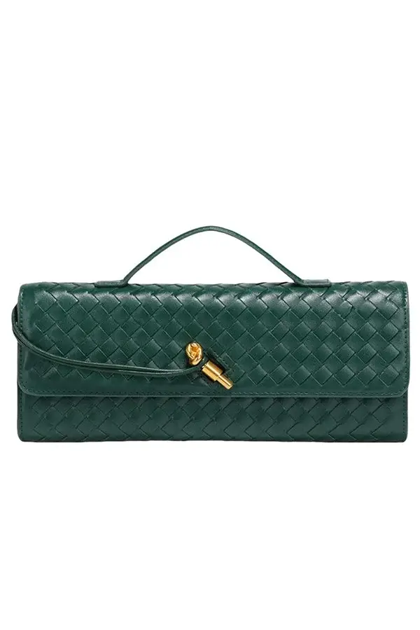 Woven soft leather horizontal square accordion bag