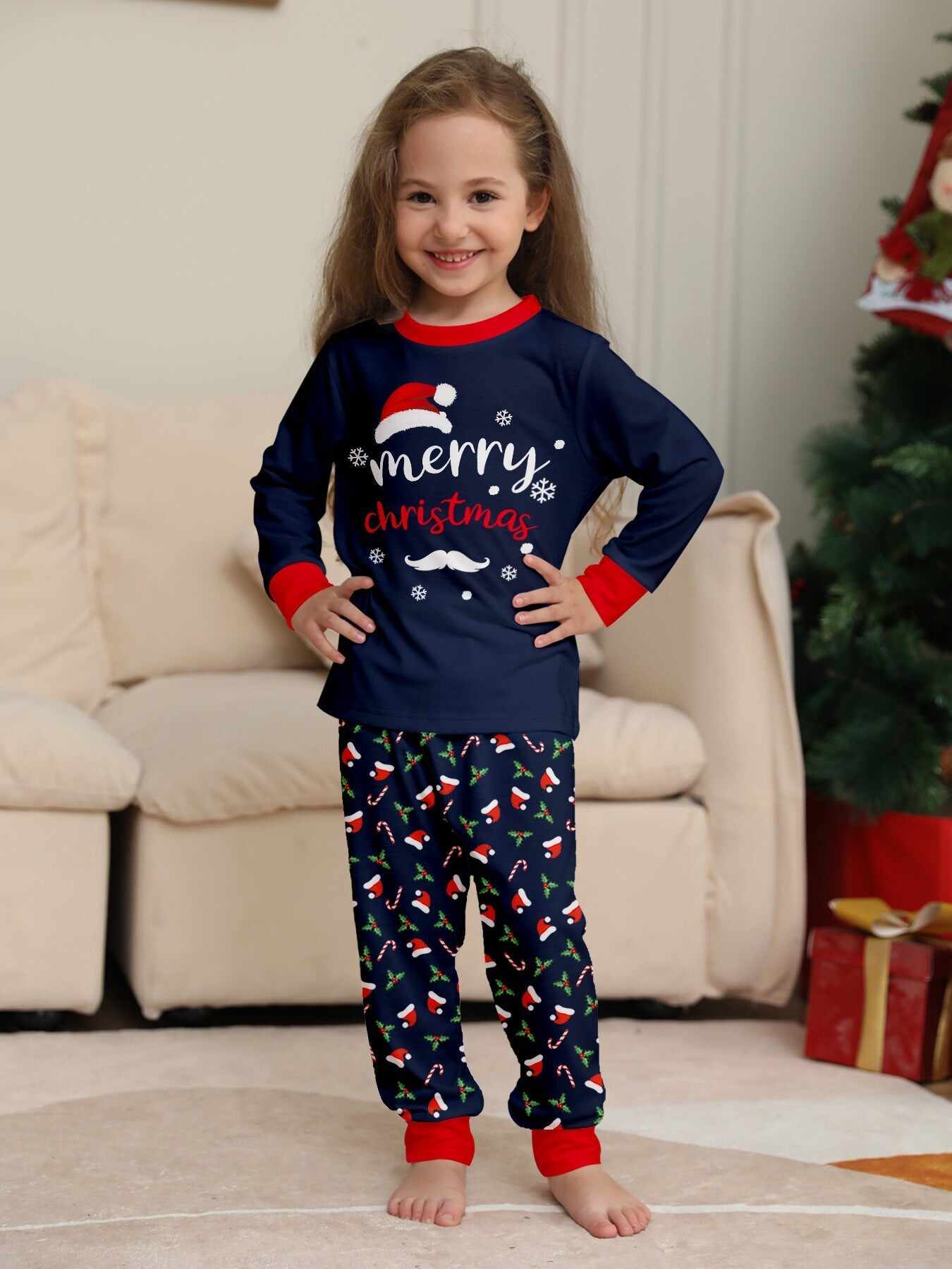 Family Parent-Child Santa Hat White Beard Pajamas Set