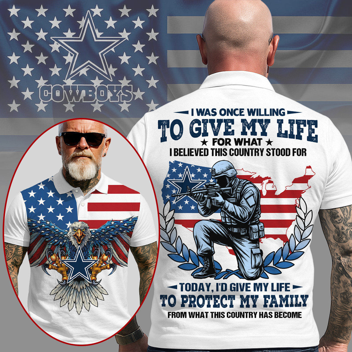 Dallas Cowboys | Premium NFL Patriotic Veteran Family Protection T-shirt MM