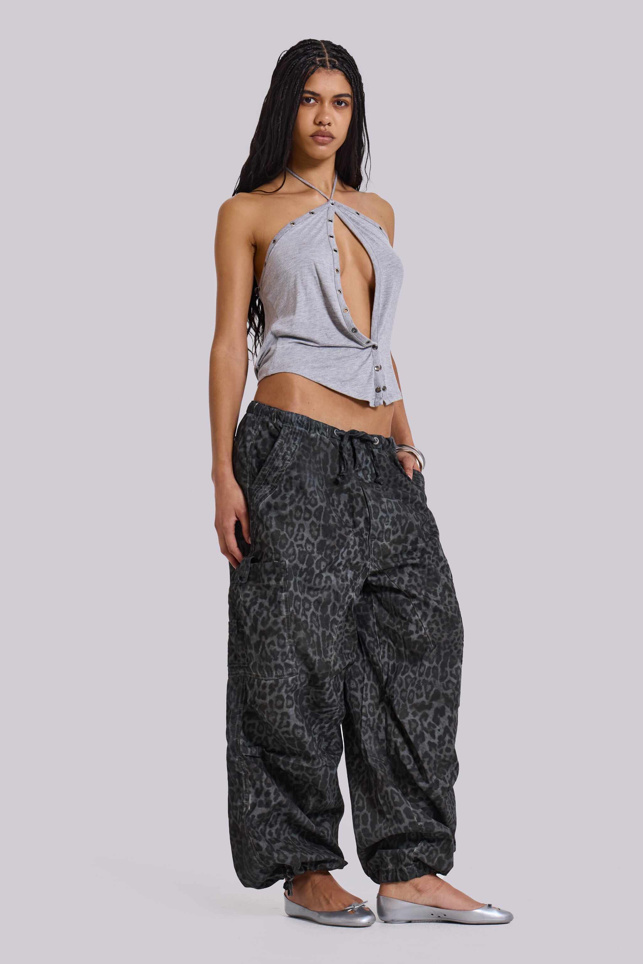 Charcoal Leopard Parachute Pants