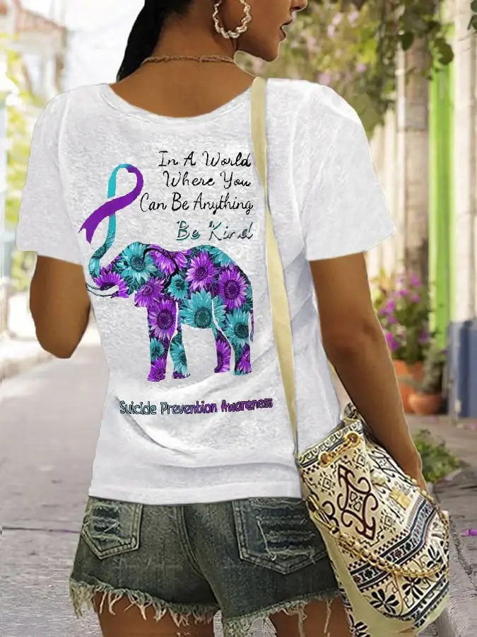 Women'S In A World Where You Can Be Anything Be Kind Suicide Prevention Awareness  Print T-Shirt