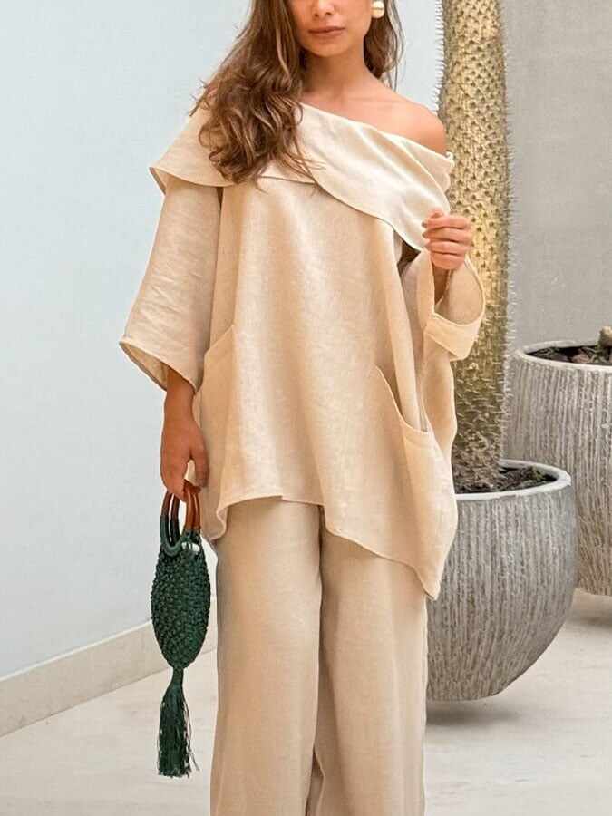 Women's Casual Solid Color Long Sleeve Cotton and Linen Top