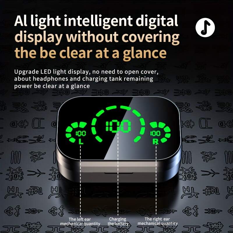 1 Set Wireless Earphones With Mirror Digital Display, Hifi Sound Quality, High Power, Emergency Charging Function For In-Ear Wireless Earphones, High-definition Voice Touch Operation, Automatic Connection To Binaural Call Earphones Charging Level Display