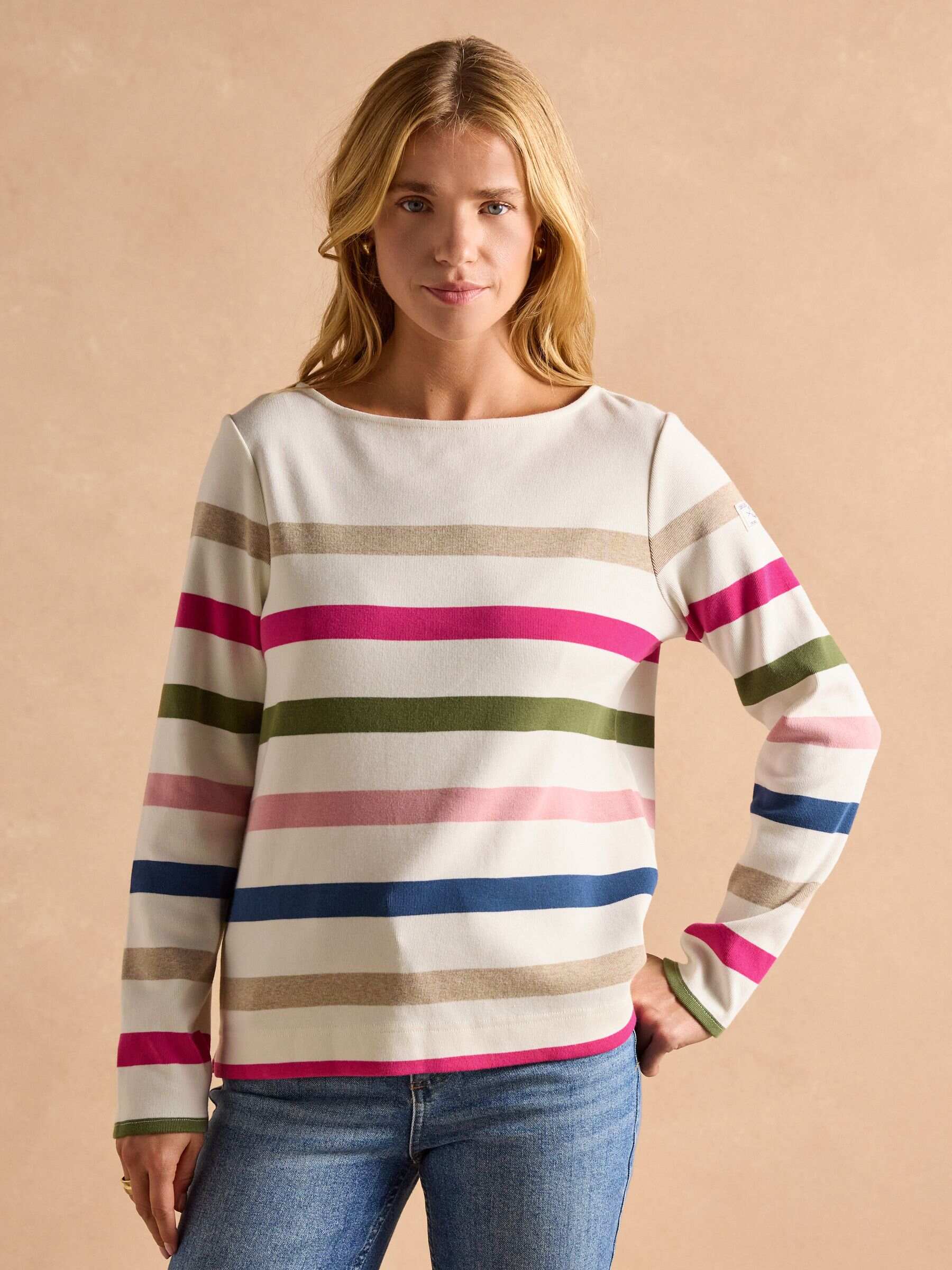 Harbour Cream Multi Boat Neck 100% Cotton Breton Top