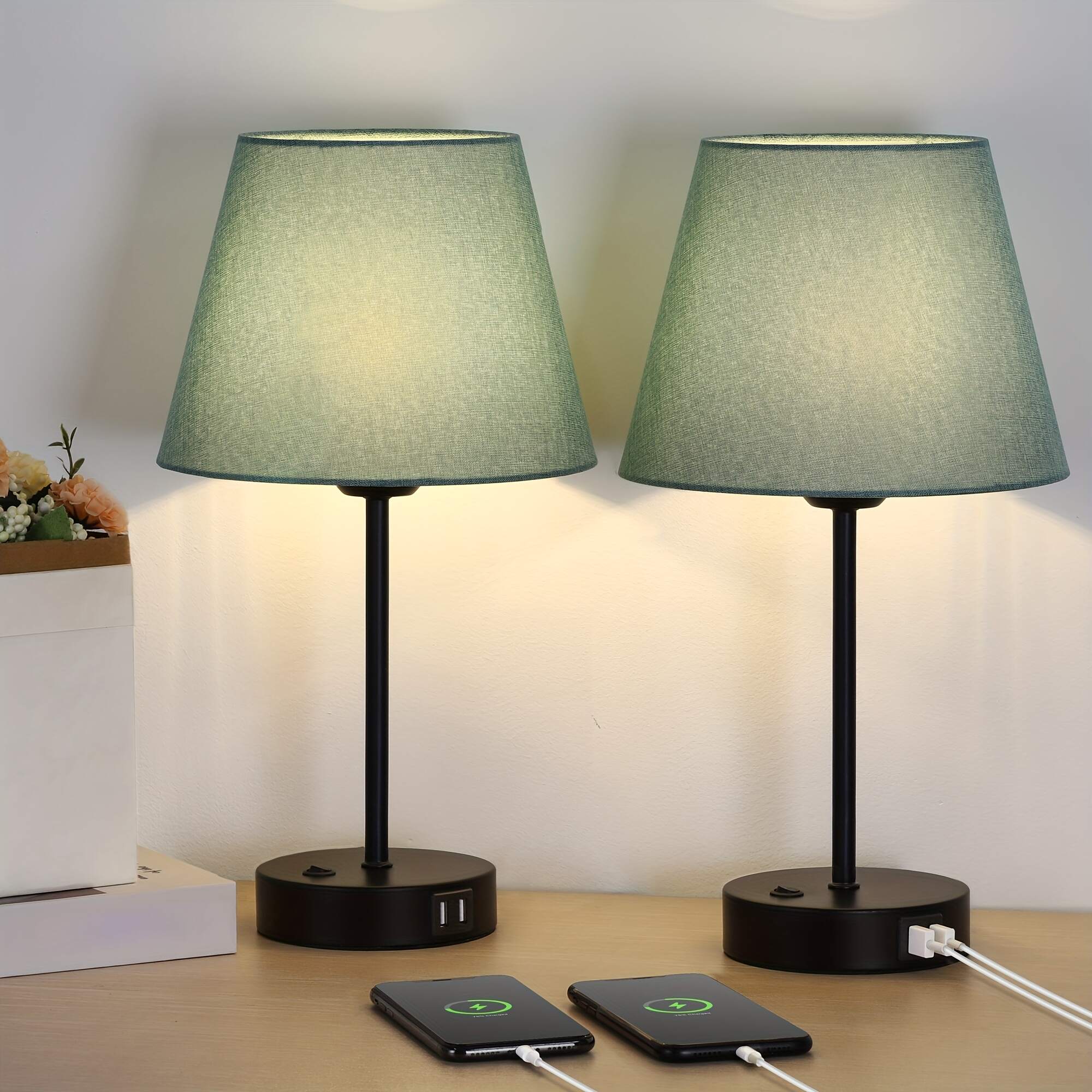 Modern Table Lamps Set Of 2 with Dual USB Charging Ports - Perfect for Bedroom, Living Room, Study Room