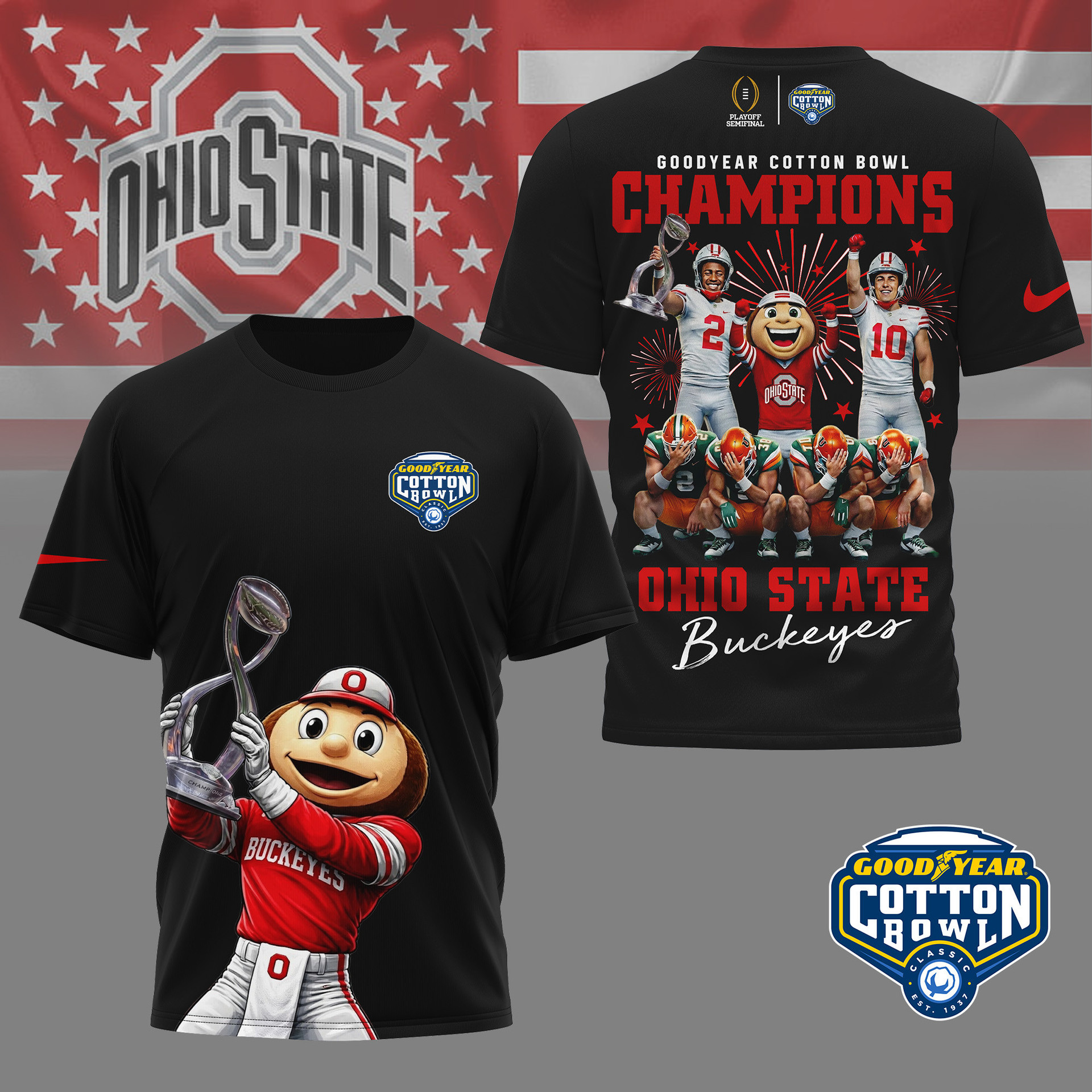 Ohio State Buckeyes | Premium NCAA Goodyear Cotton Bowl Champions 3D Shirt HI