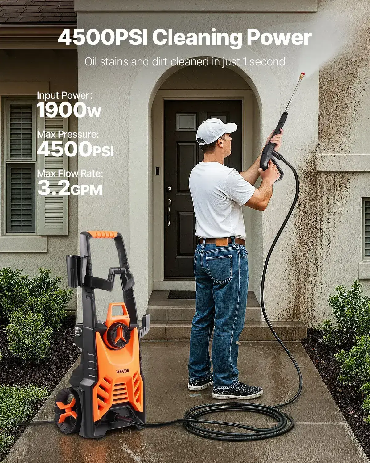 Electric Pressure Washer — 4500 PSI / 3.2 GPM Portable Pressure Washer with Adjustable Nozzle and Foam Cannon