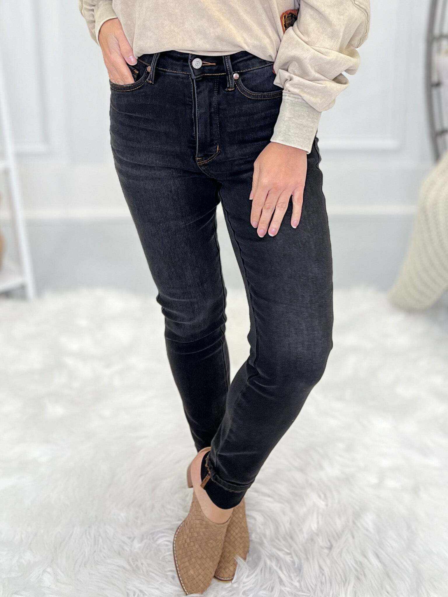 Fact Or Fiction - Christmas Tummy Control Black Washed Skinny Jeans - Final Sale
