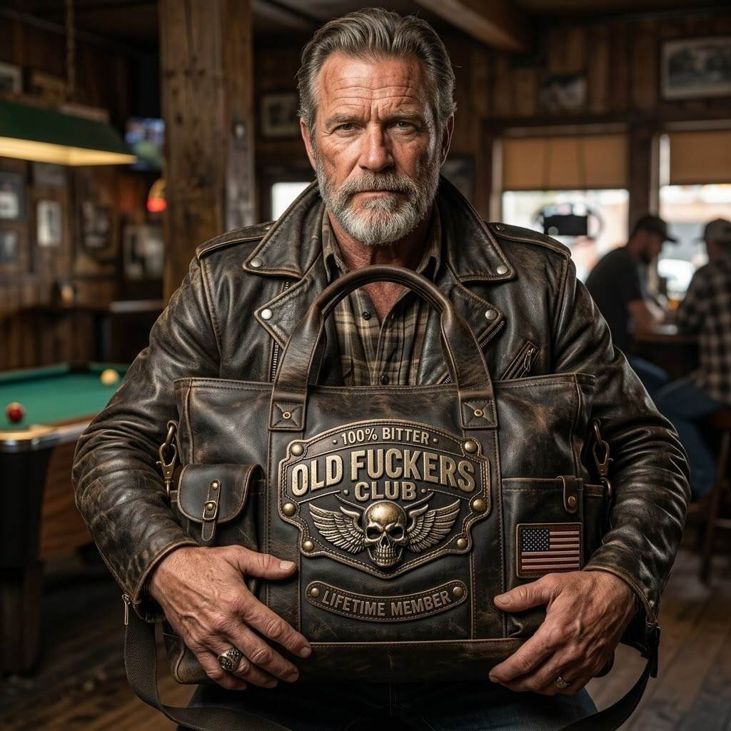 Old Fuckers Club Vintage Leather Tote Bag