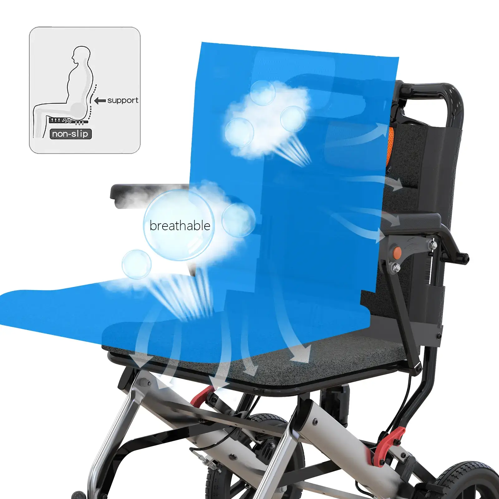 Ultra-Lightweight Folding Transport Wheelchair - Aviation Aluminum Frame - Dual Locking Hand Brakes - Removable Turn-Up Armrests - Swing-Away Footrests - Comfortable Large Seat - 16-Inch Wheels - Durable Portable Mobility Aid for Elderly and