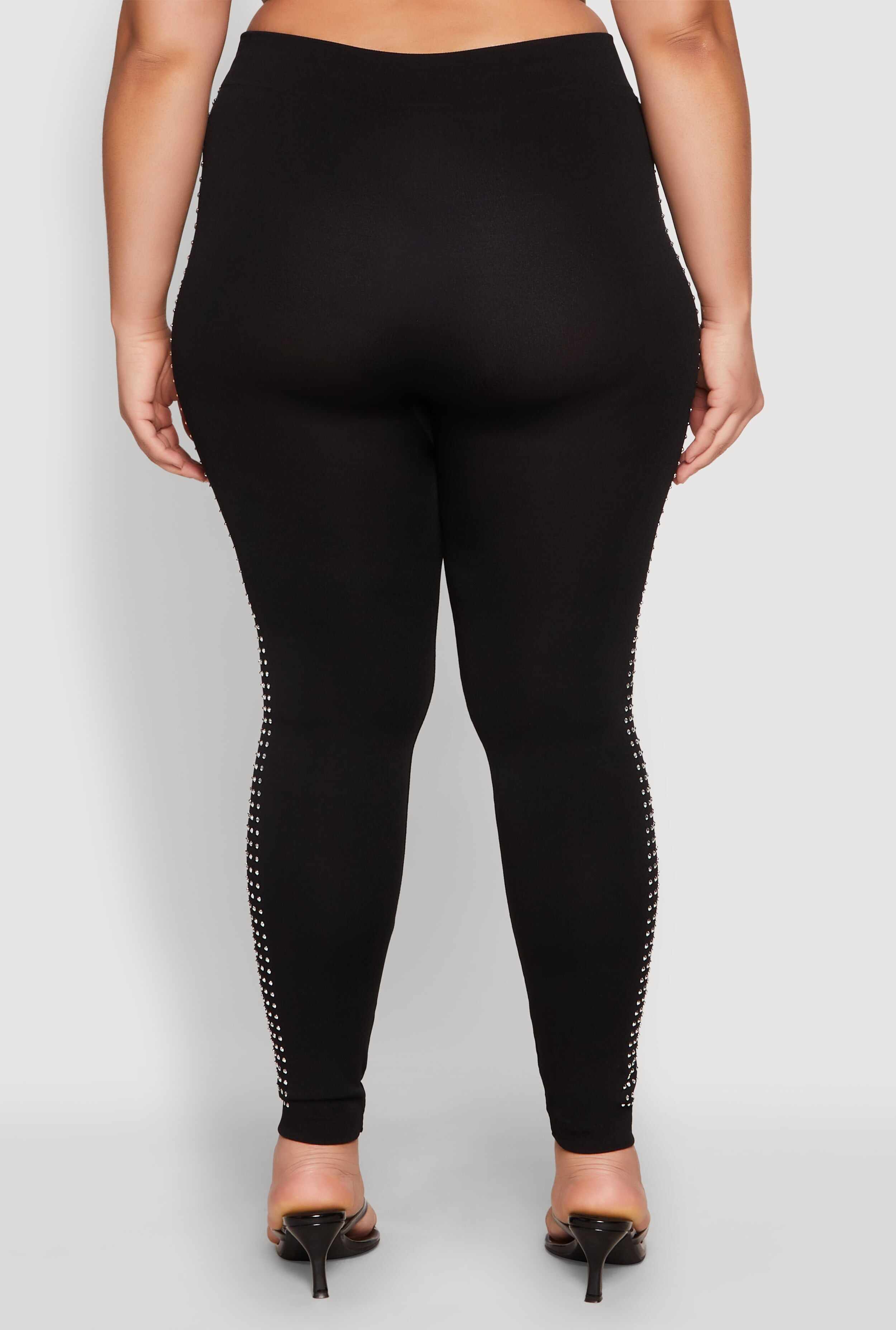 Plus Size Rhinestone Studded Seamless Leggings