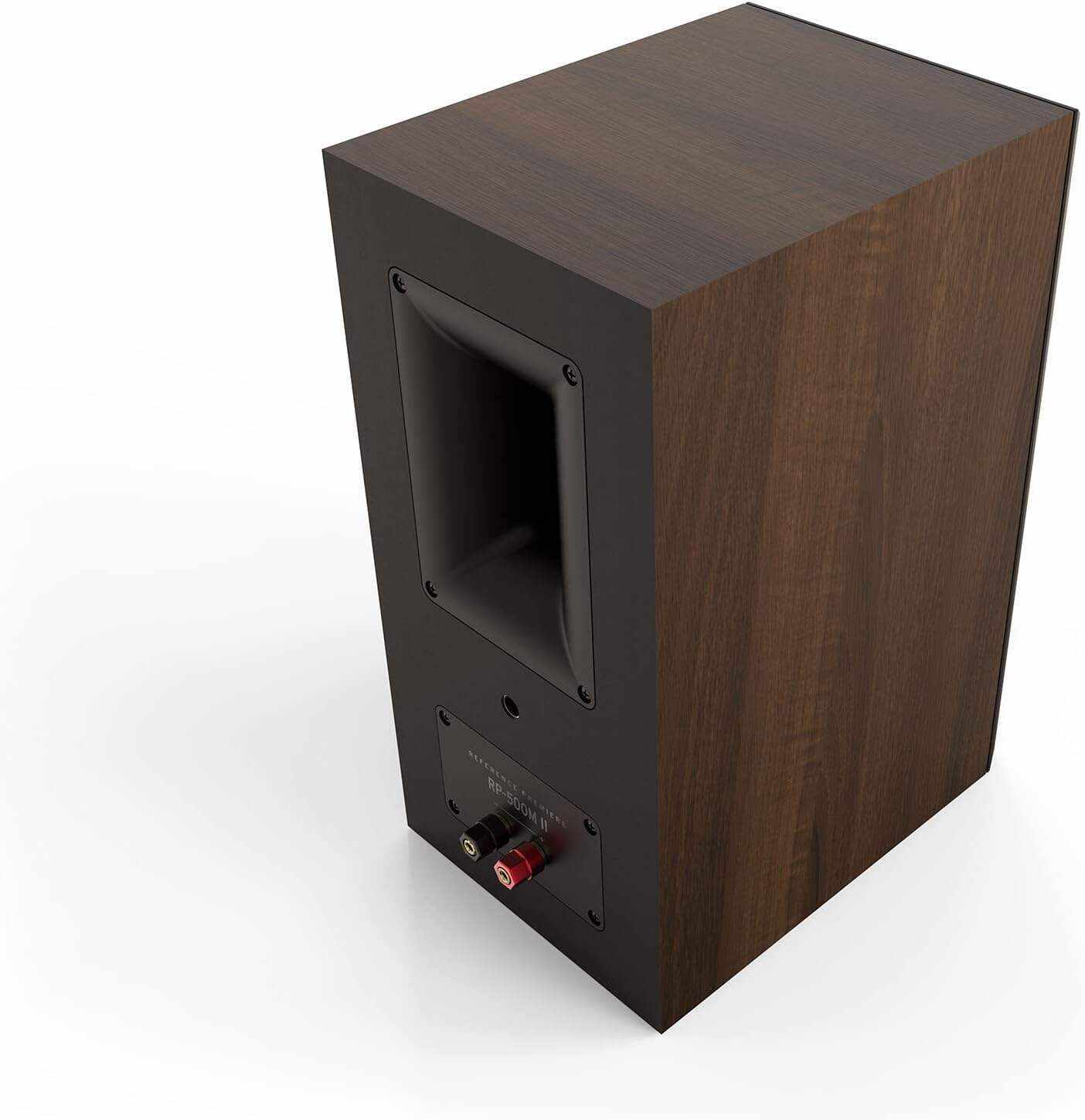 Klipsch Reference Premiere RP-500M II Bookshelf Speaker Pair with Larger 90° x 90° Hybrid Tractrix® Horn, 1” Tweeter, 5.25” Cerametallic Woofers for Room-Filling Home Theater Sound in Walnut