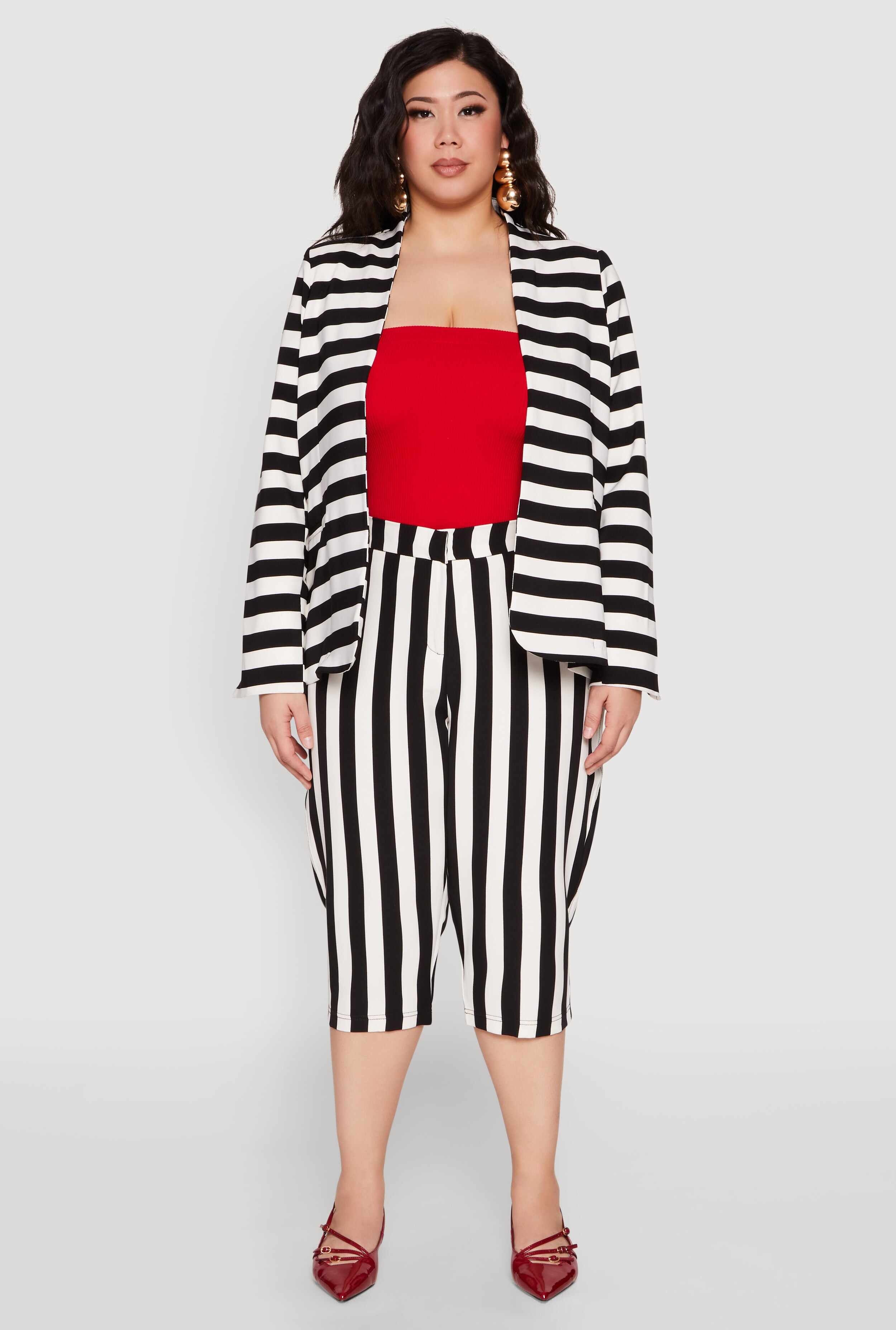 Plus Size Striped Dress Capri Pants