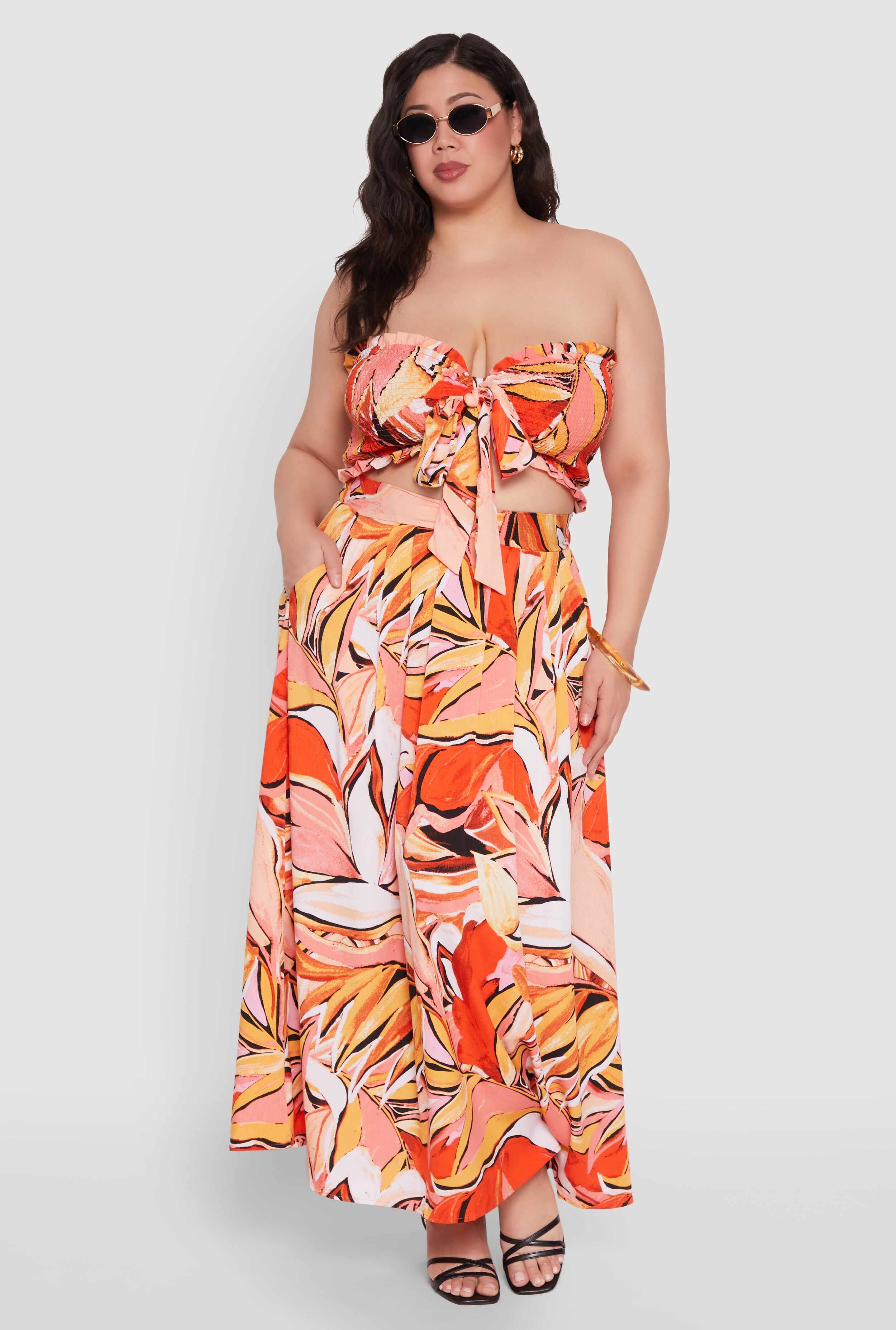 Plus Size Printed Pattern Maxi Skirt