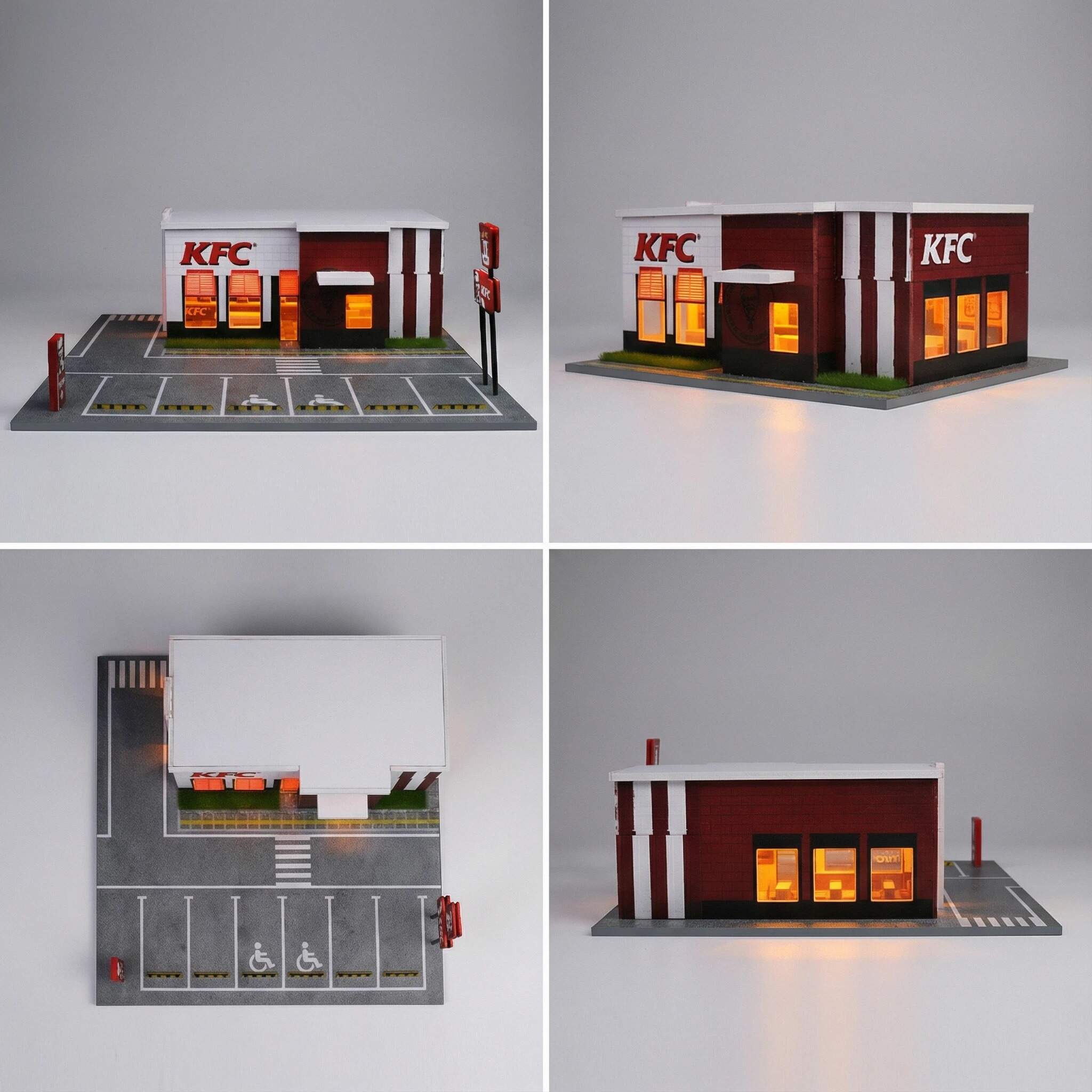 1:64 Scale Fast Food Restaurant Diorama Display Case – Urban Street Scene for Diecast Cars