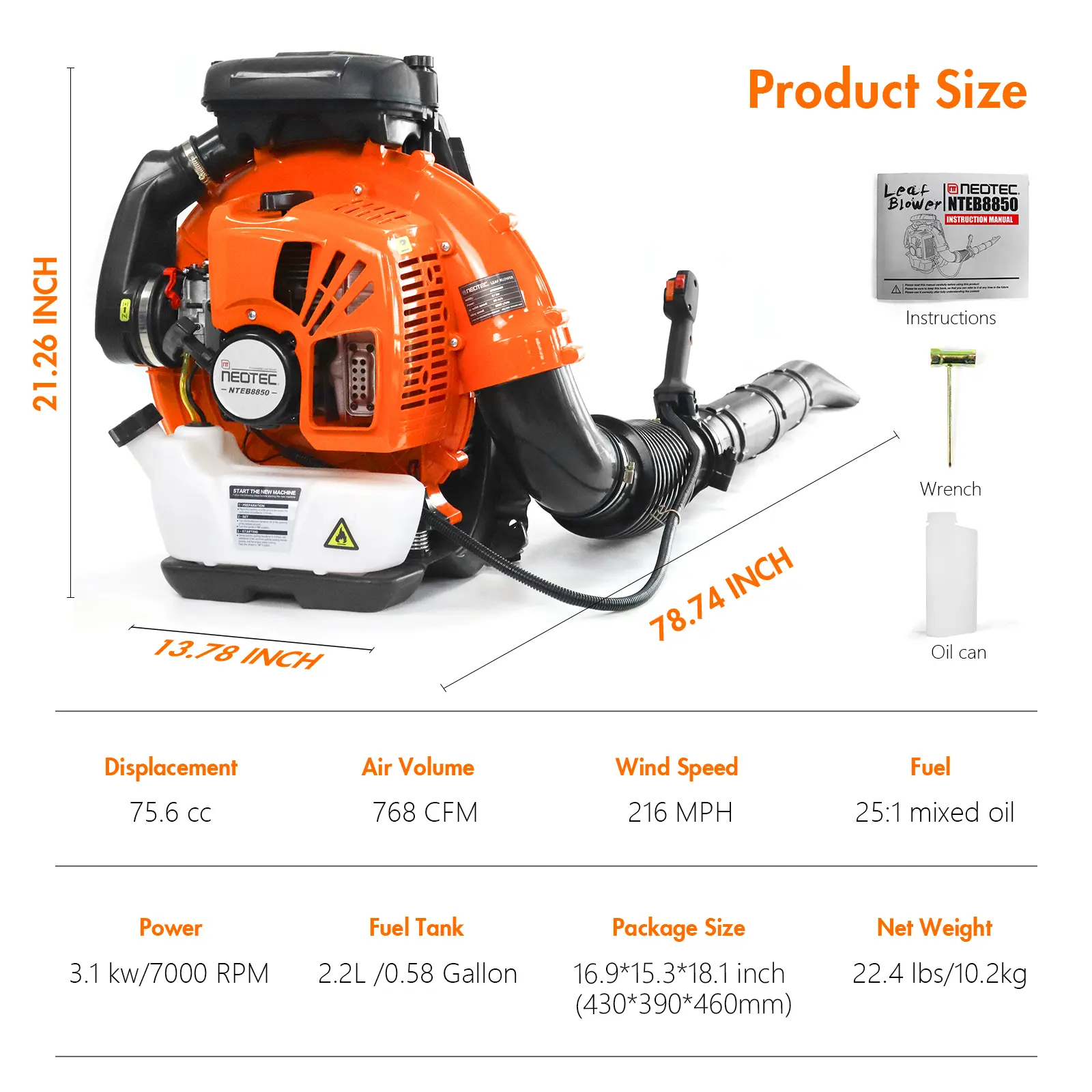 75.6cc Gas Leaf Blower Backpack 847 CFM 236 MPH 2-Cycle Ergonomic & 52cc Gas Backpack Leaf Blower 2-Stroke Engine 768 CFM 216 MPH & 25.4CC Gas Leaf Blower Handheld 432CFM 180MPH Harness System Low Vibration Powerful Lawn Yard Care Blower