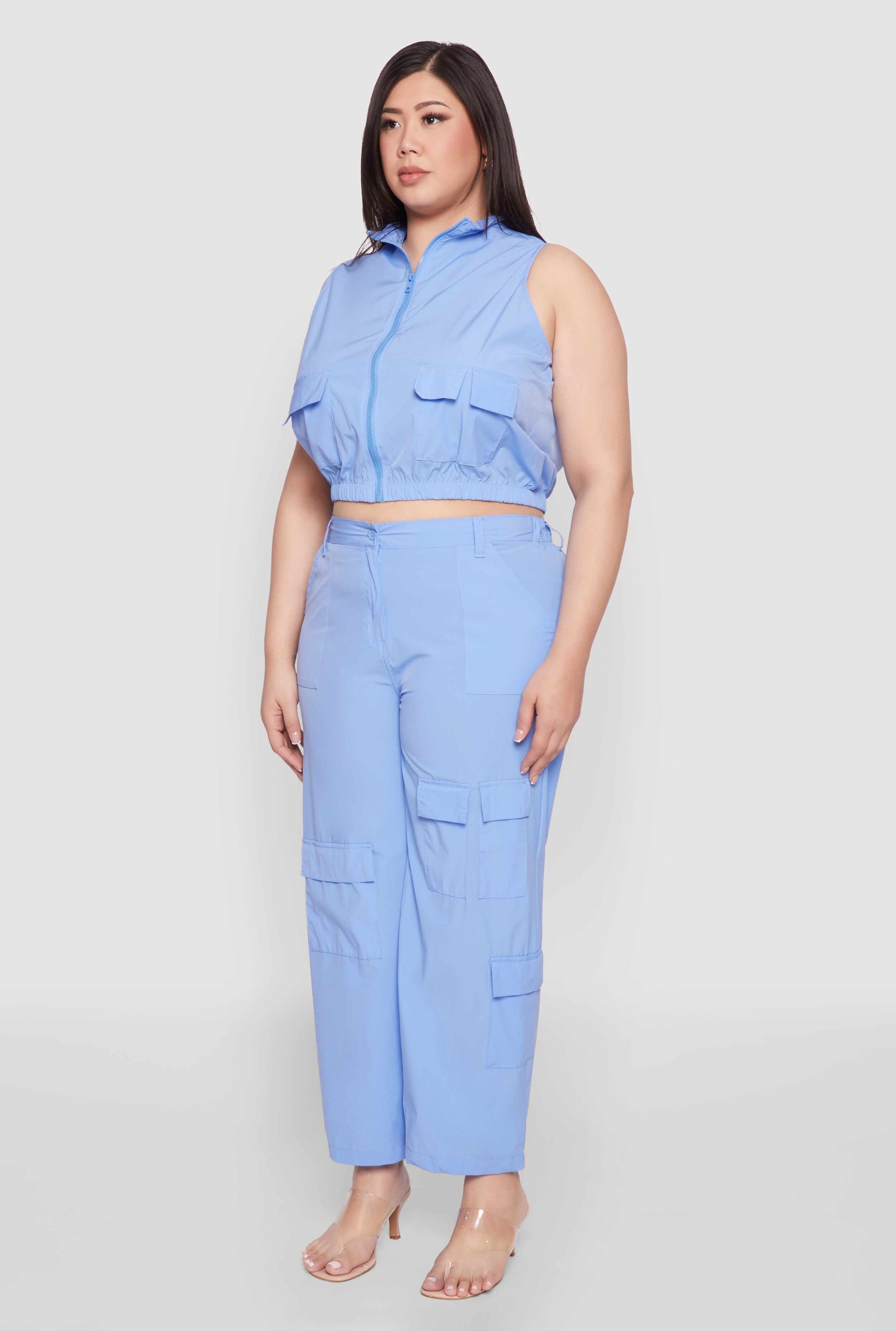 Plus Size Sleeveless Utility Zip Front Top
