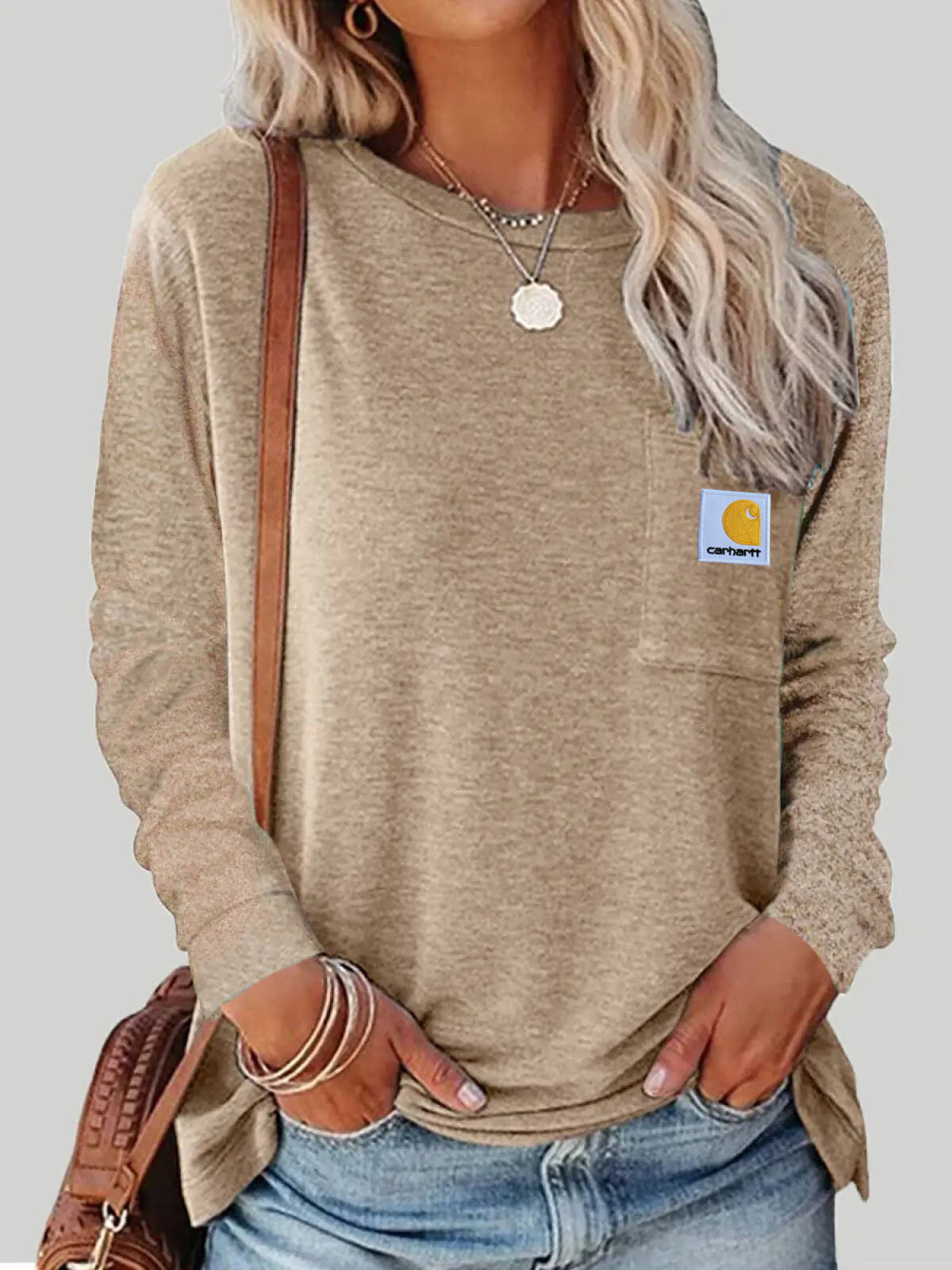 Round Neck Long Sleeve Casual Loose Ladies T-Shirt