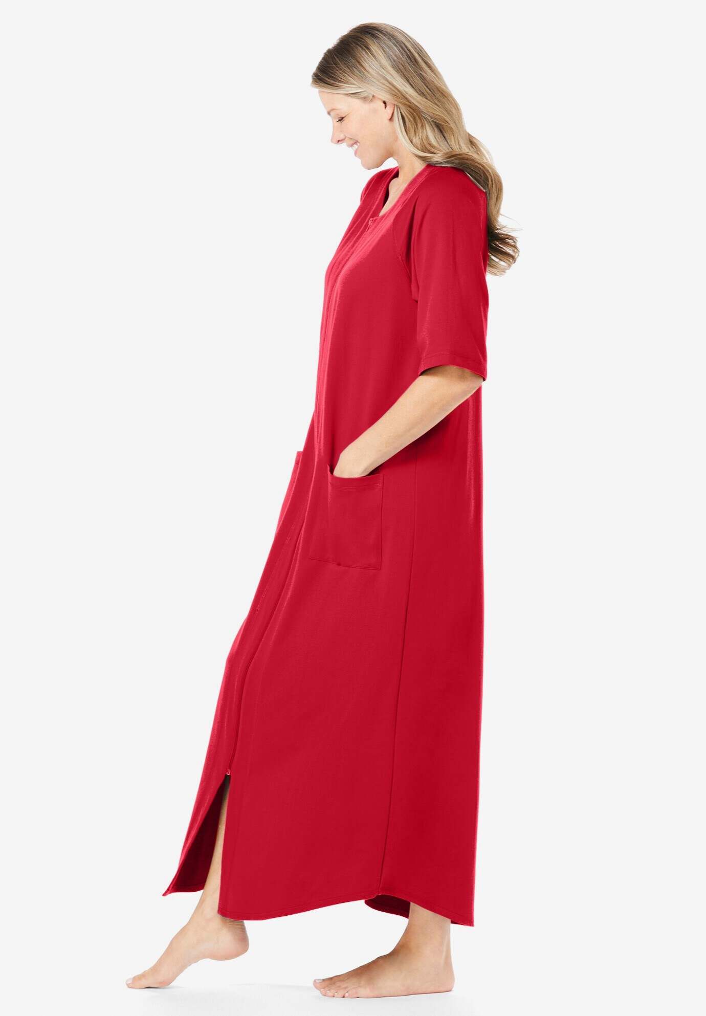 Long French Terry Zip-Front Robe