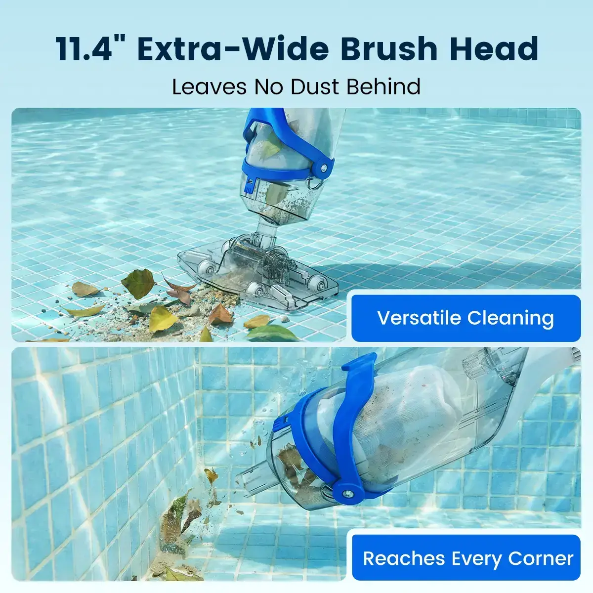 New Upgrade PC18 Pool Vacuum for Above Ground Pool with Telescopic Pole, Running time up to 1H, Handheld Design with Powerful Suction up to 18.5 gallon/min Ideal for Leaves, Debris