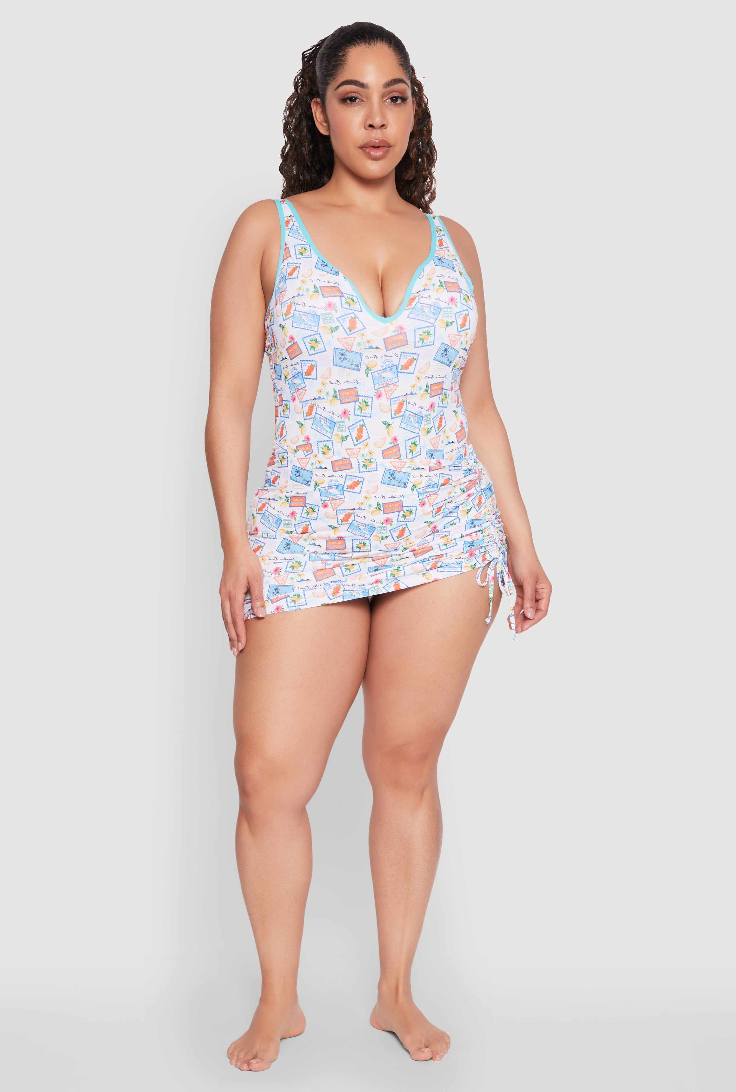 Plus Size Tropical Stamp Print Sarong Cover Up